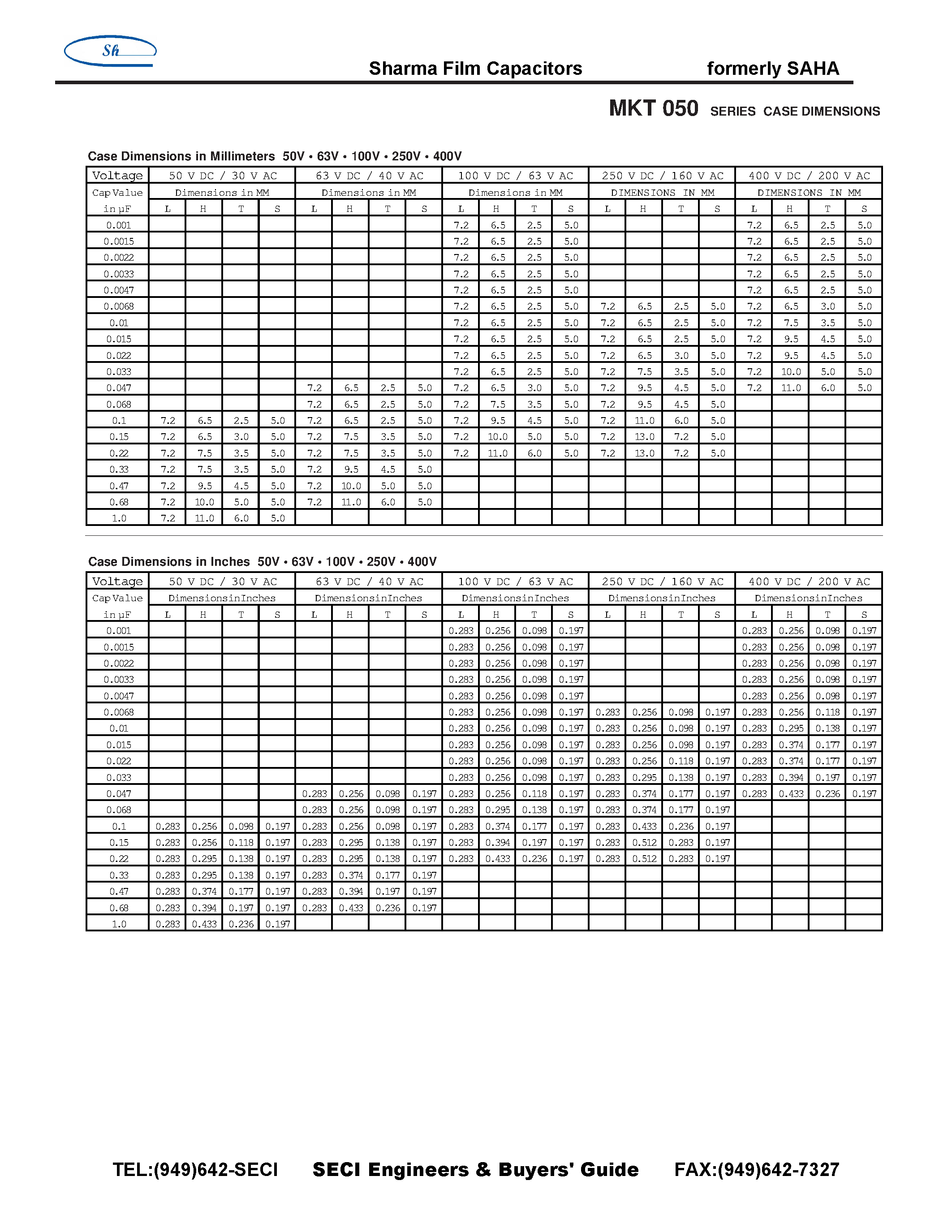 Datasheet MKT050 - Film Capacitors page 2