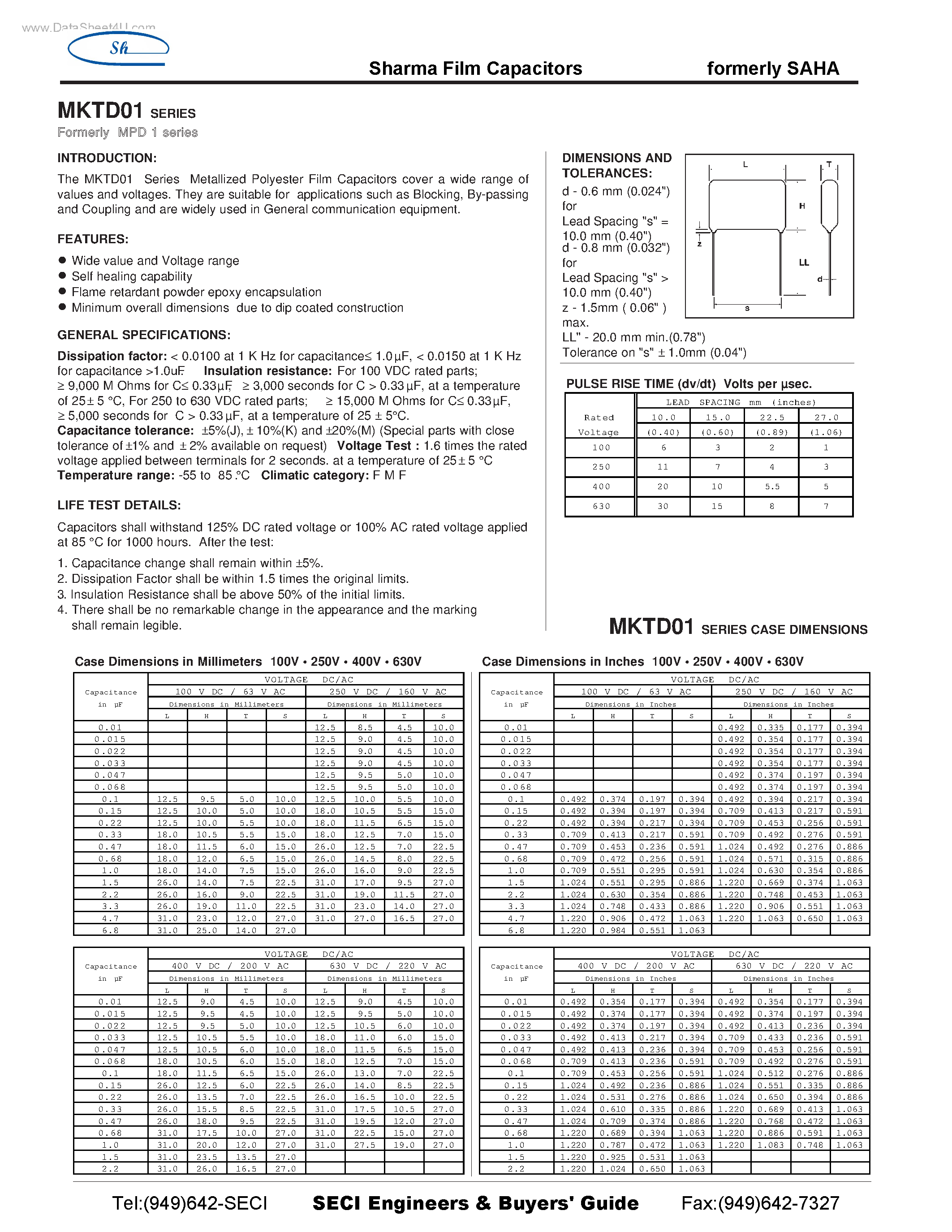 Datasheet MKTD01 - Film Capacitors page 1