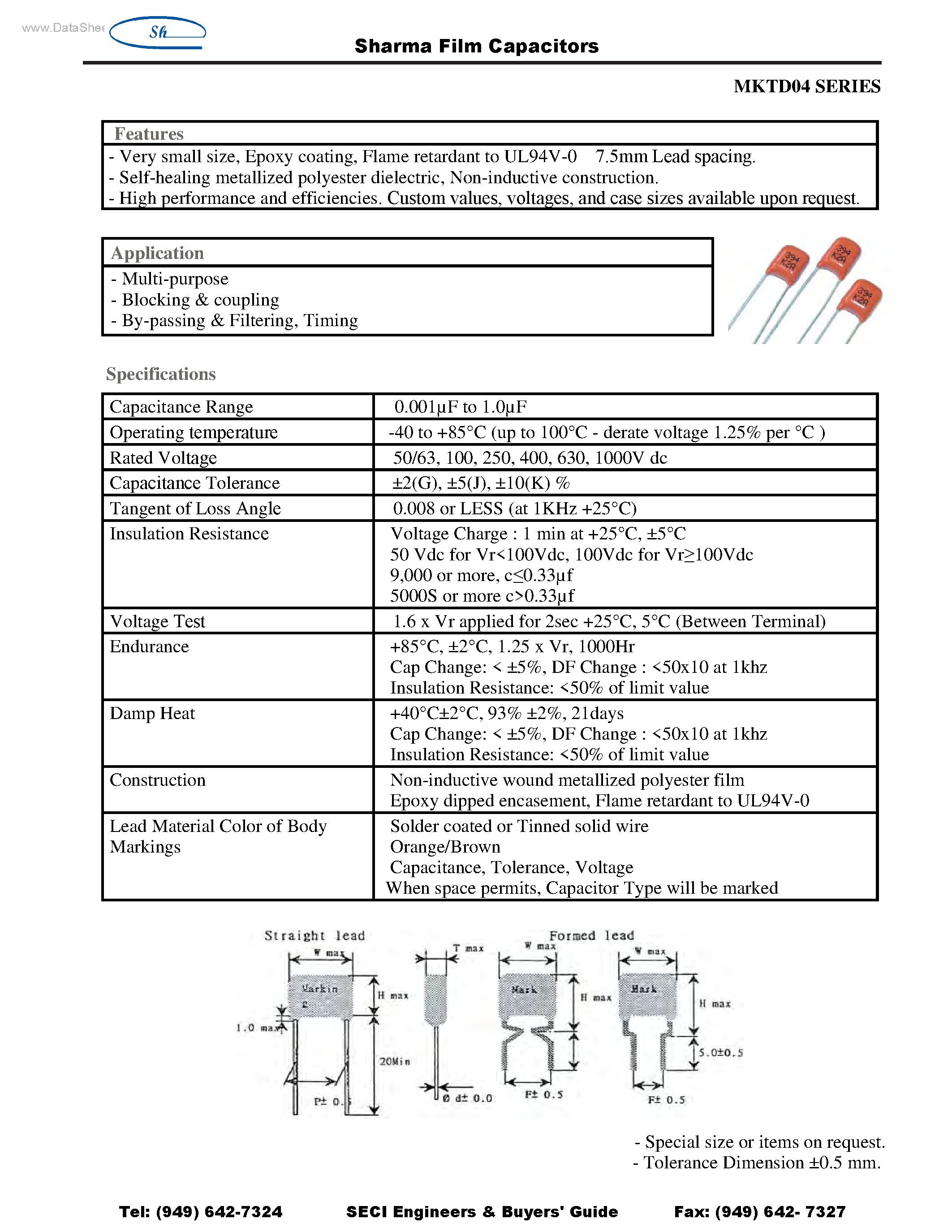 Datasheet MKTD04 - Film Capacitors page 1