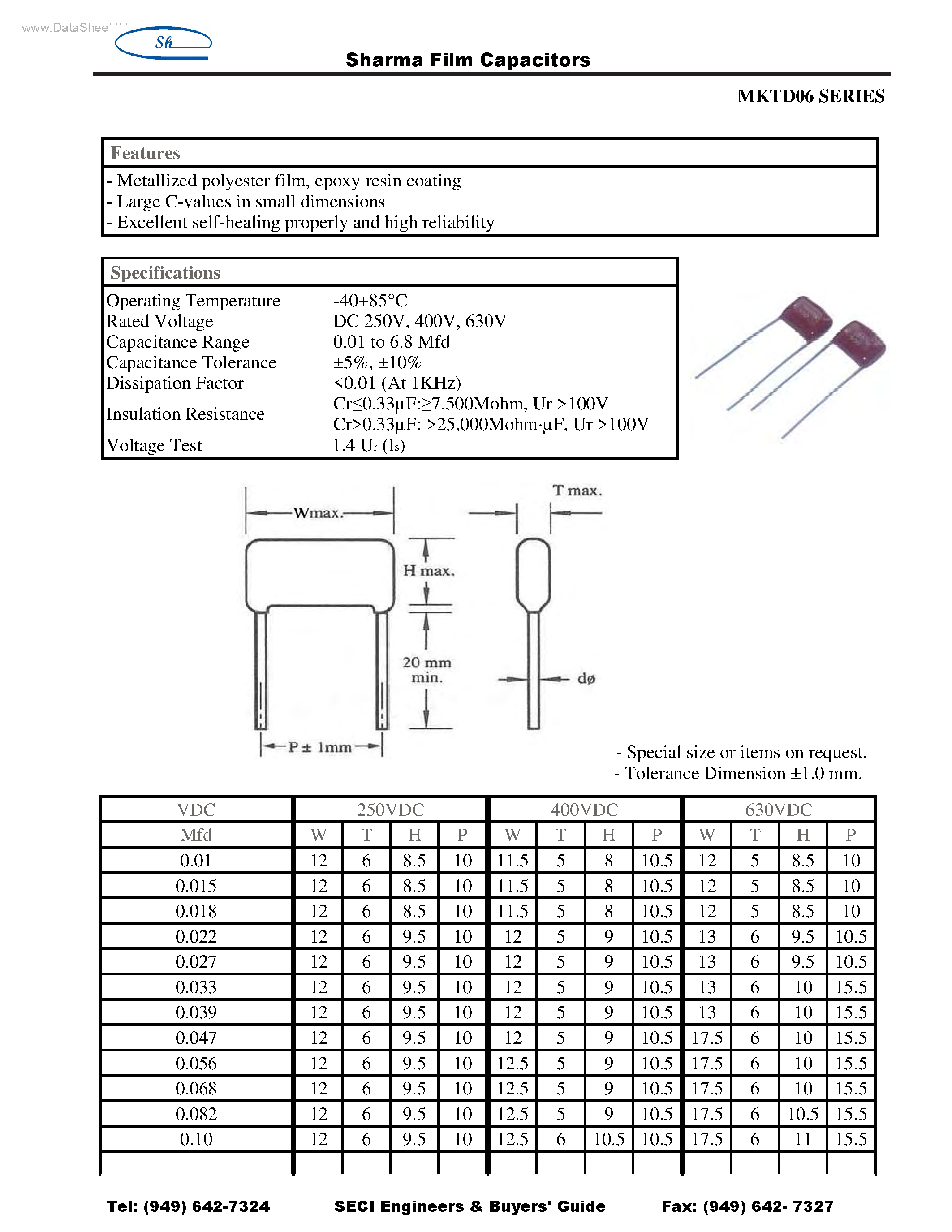 Datasheet MKTD06 - Film Capacitors page 1