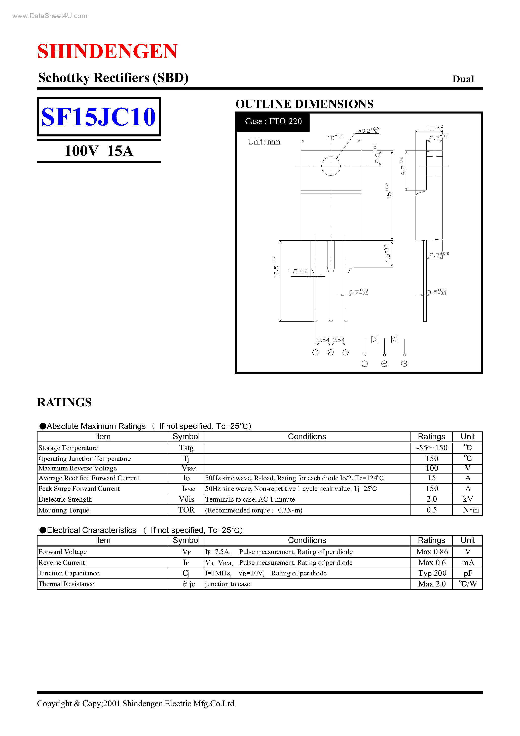 Datasheet SF15JC10 page 1 Datasheet SF15JC10 - SHCOTTKY RECTIFIERS(SBD) page 1