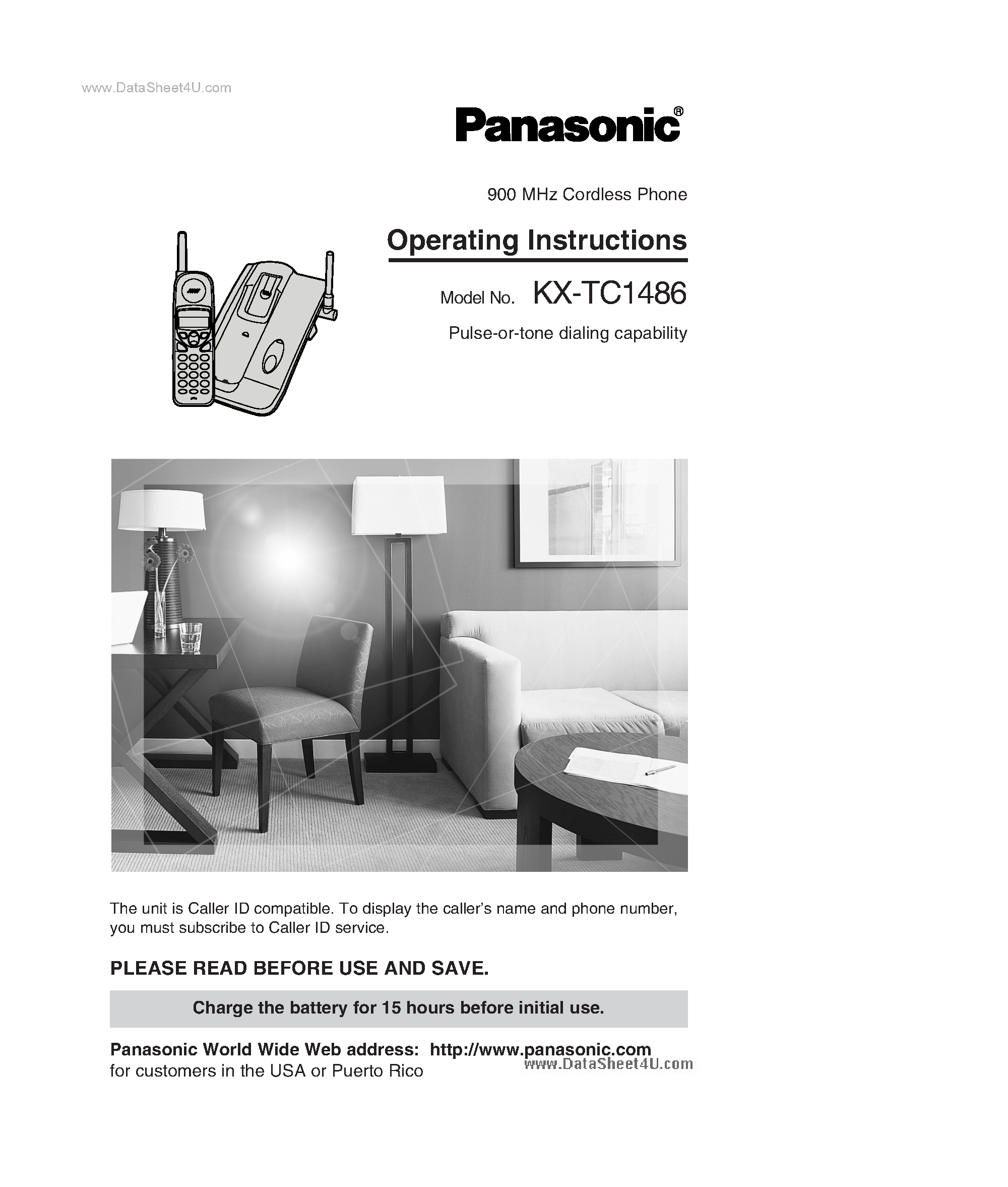 Даташит на микросхему KX-TC1486 страница 1 Даташит KX-TC1486 - Cordless Phone Operating Instructions страница 1