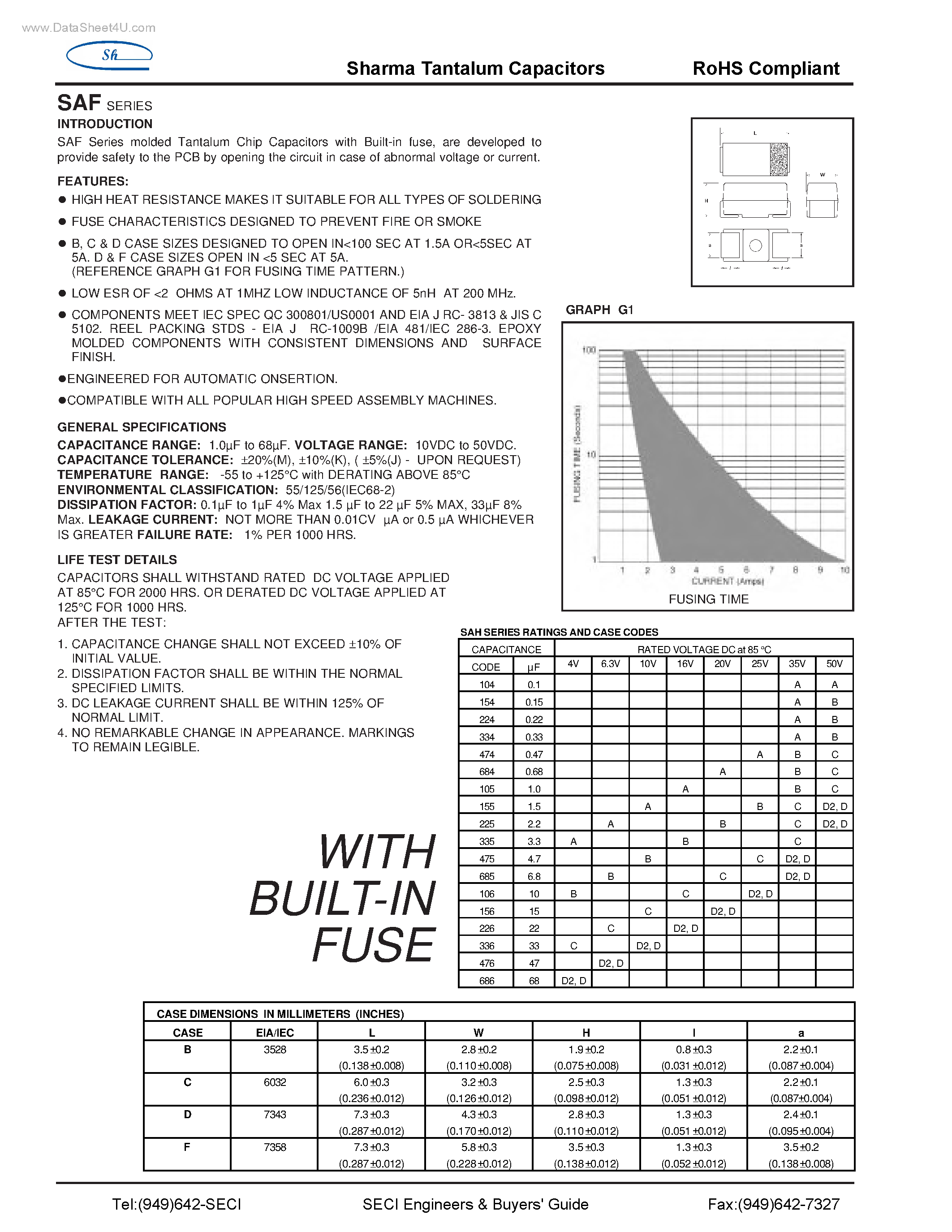 Datasheet SAF - Tantalum Capacitors page 1