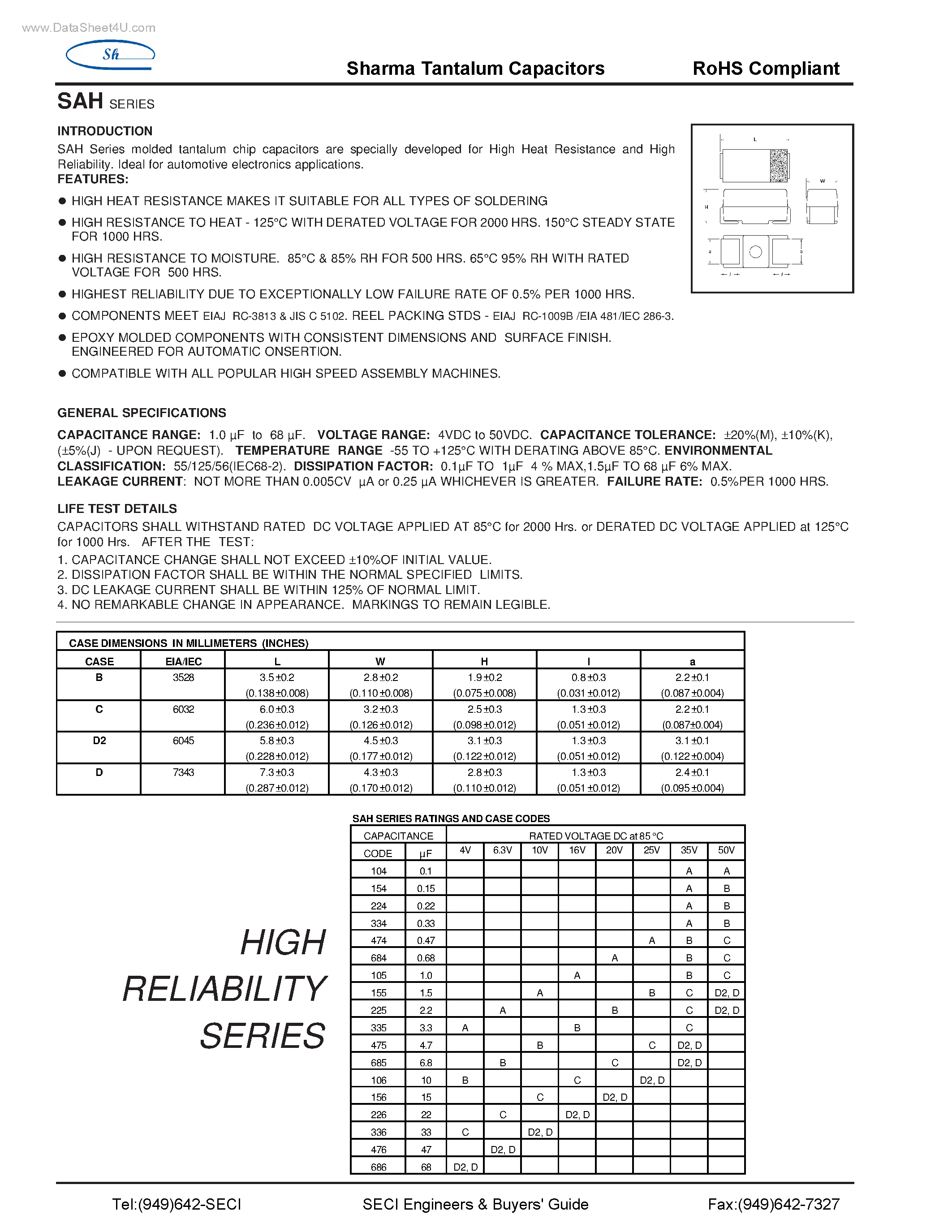 Datasheet SAH - Tantalum Capacitors page 1