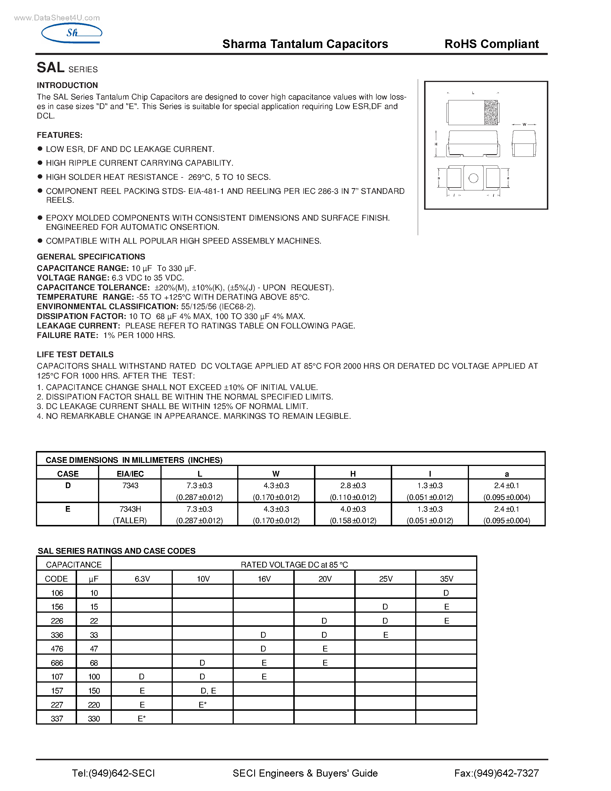 Datasheet SAL - Tantalum Capacitors page 1