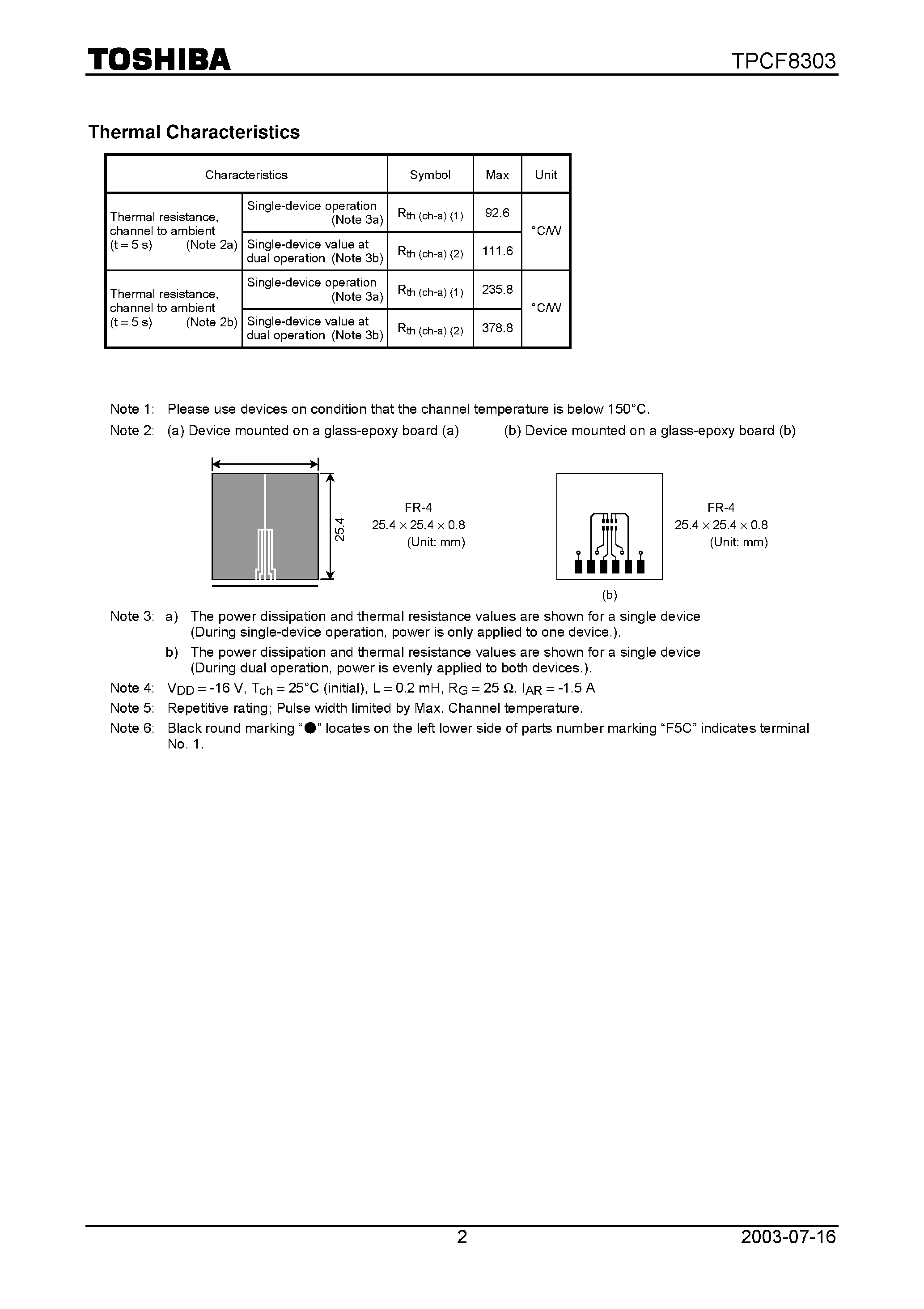 Datasheet TPCF8303 - TOSHIBA Field Effect Transistor Silicon P Channel MOS Type page 2