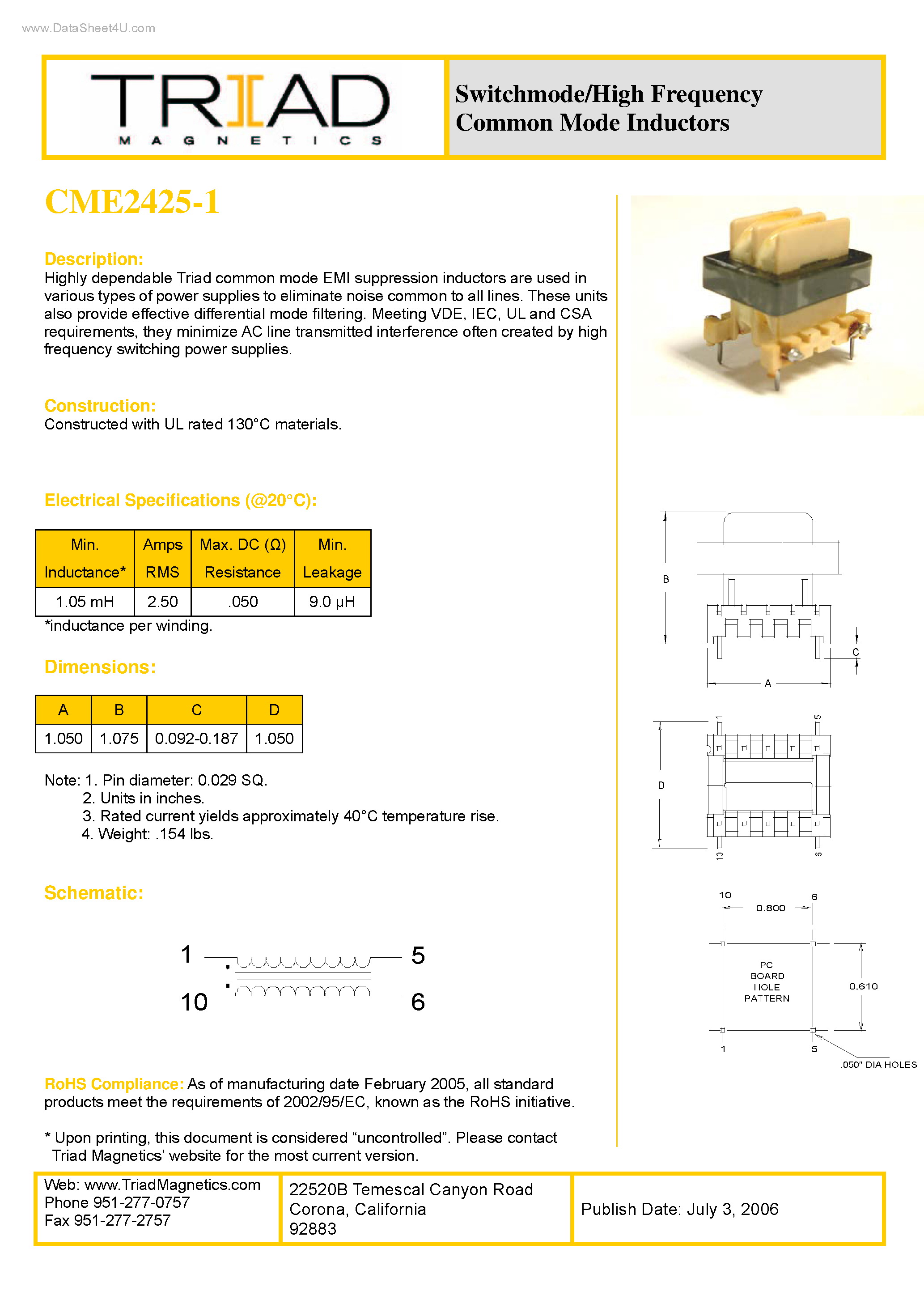 Даташит CME2425-1 - SWITCHMODE/HIGH FREQUENCY страница 1