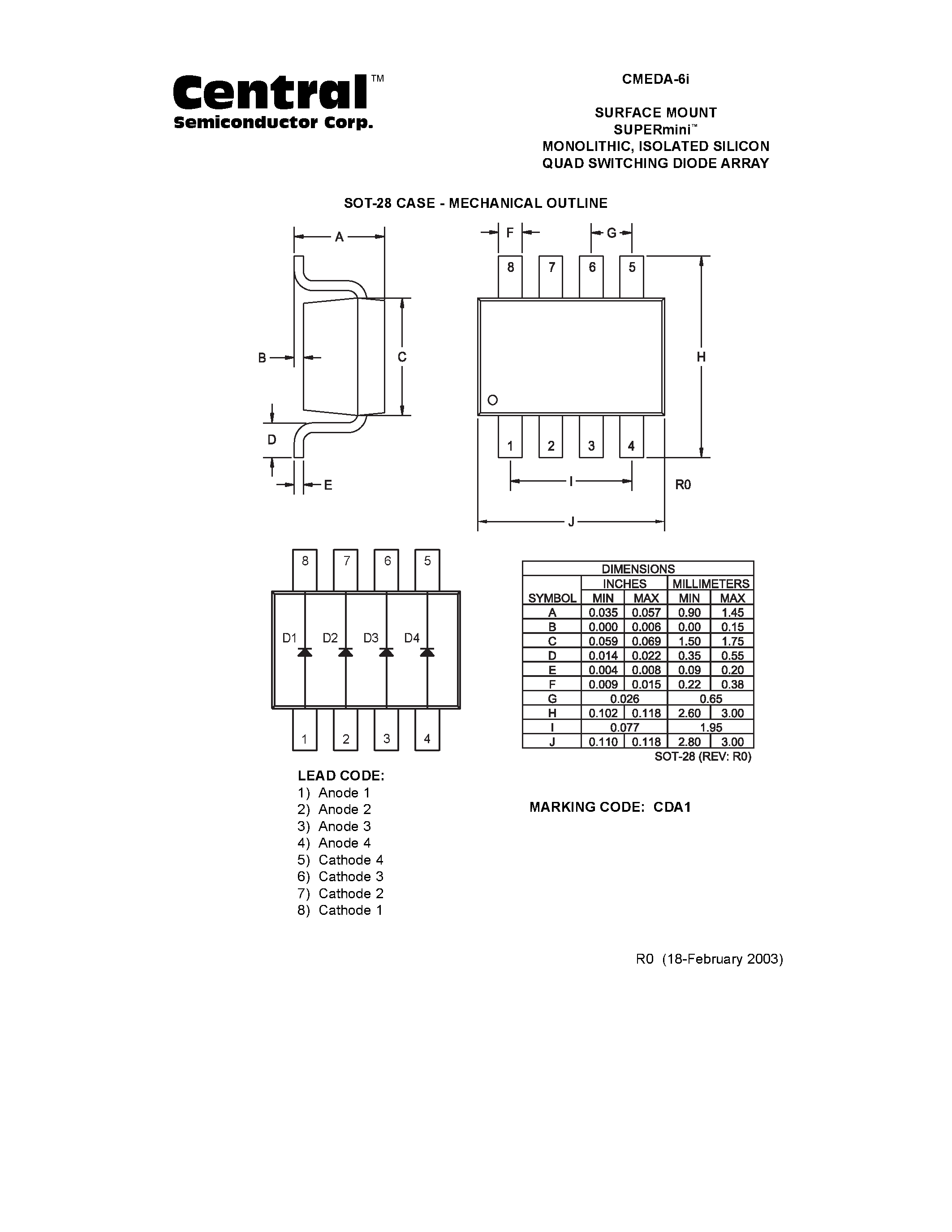 Даташит на микросхему CMEDA-6I страница 2 Даташит CMEDA-6I - ISOLATED SILICON QUAD SWITCHING DIODE ARRAY страница 2