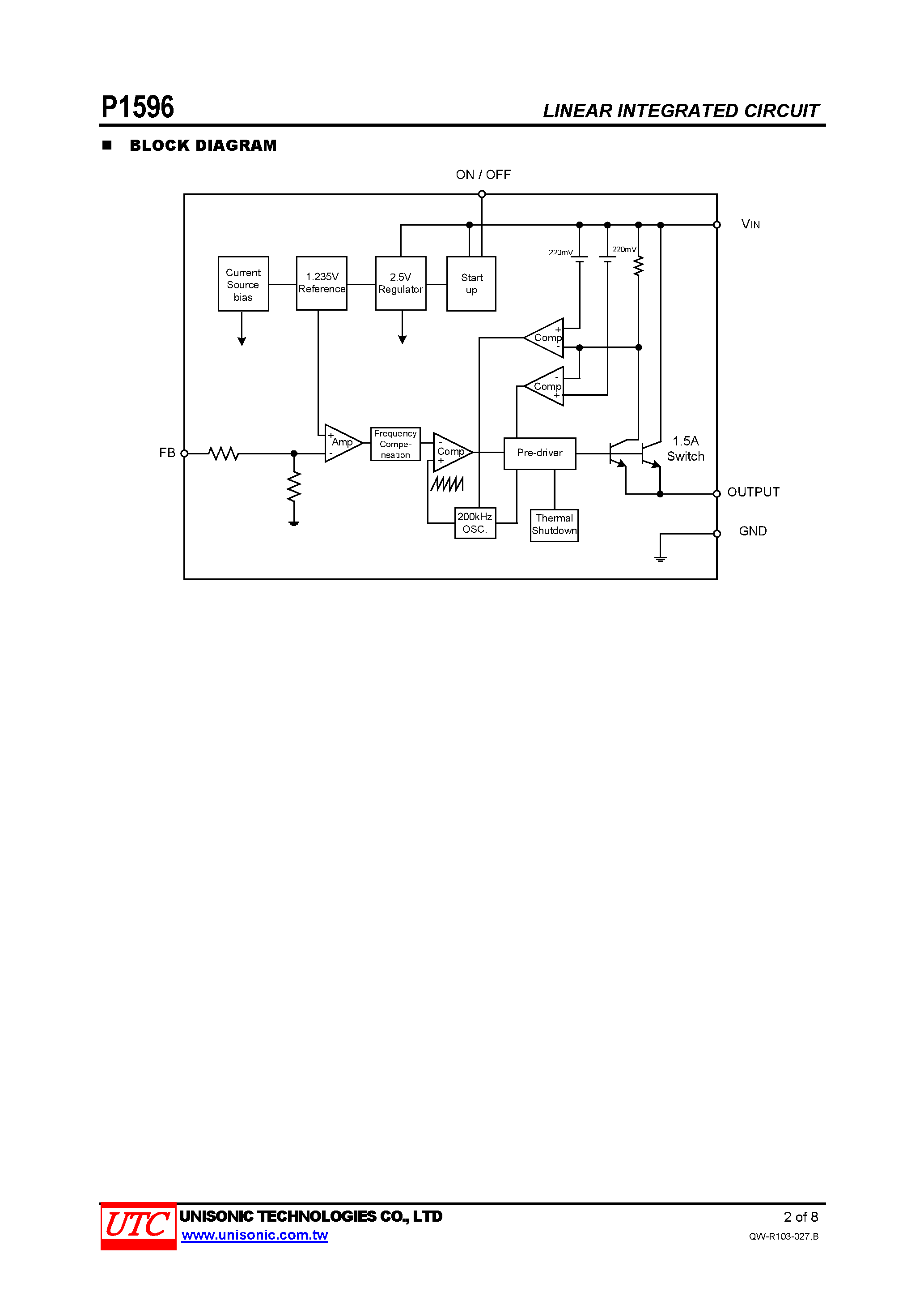 Даташит P1596 - 1.5A PWM BUCK DC/DC CONVERTER страница 2
