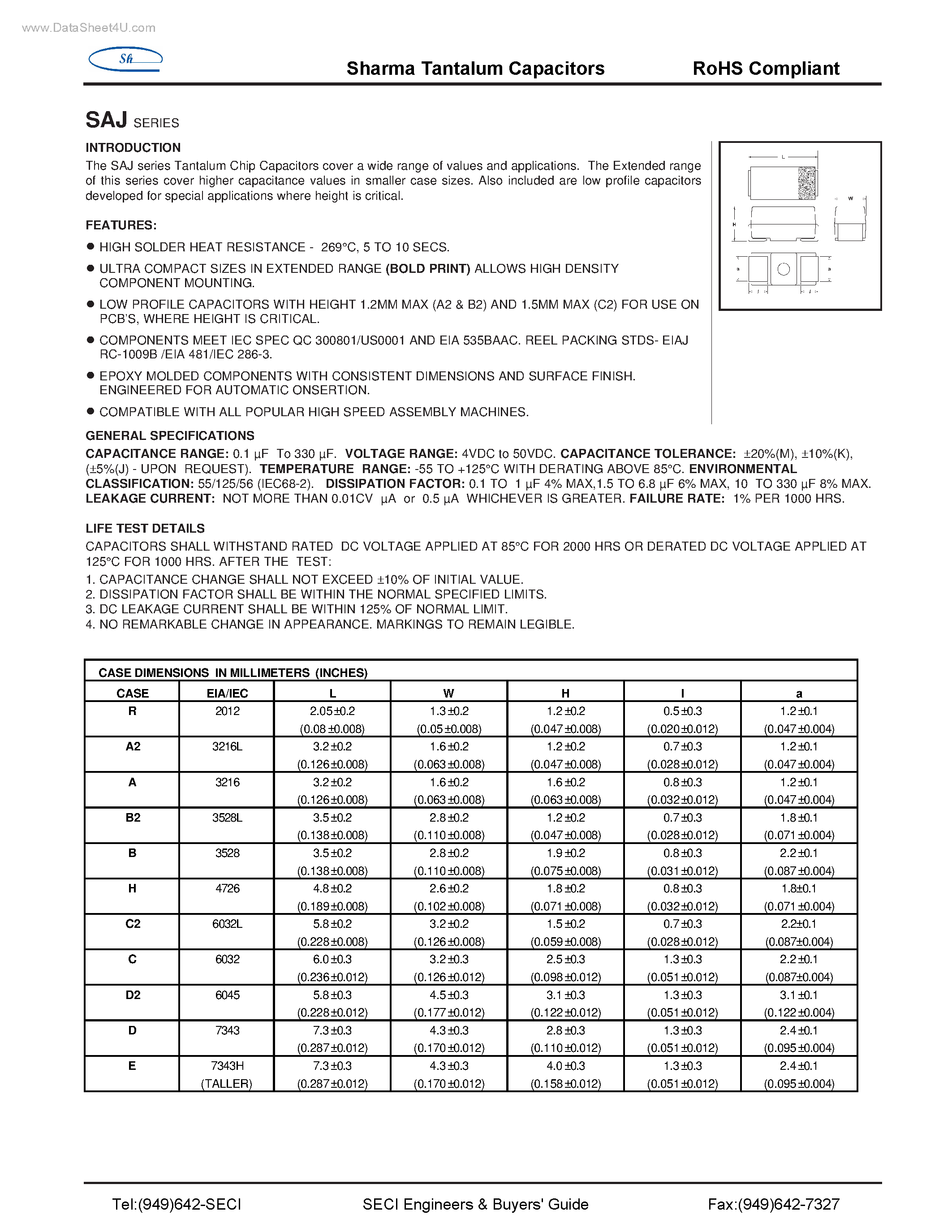 Datasheet SAJ - Tantalum Capacitors page 1