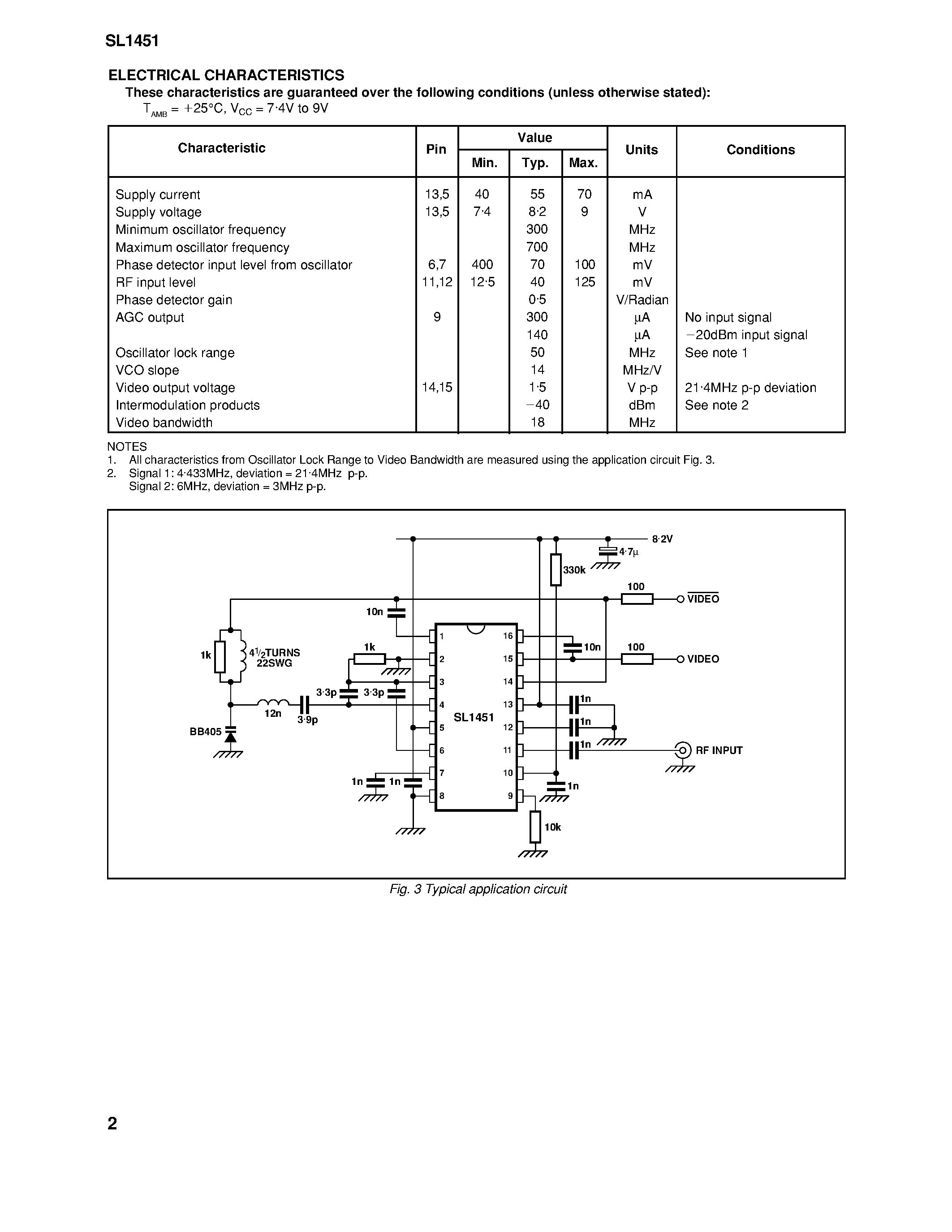 Datasheet SL1451 page 2 Datasheet SL1451 - WIDEBAND PLL FM DETECTOR page 2