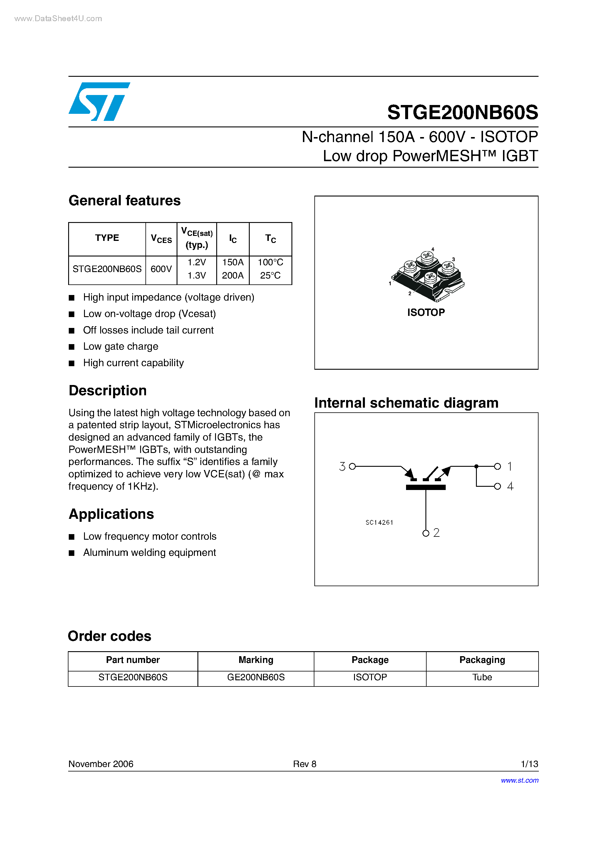 Datasheet GE200NB60S - N-CHANNEL IGBT page 1