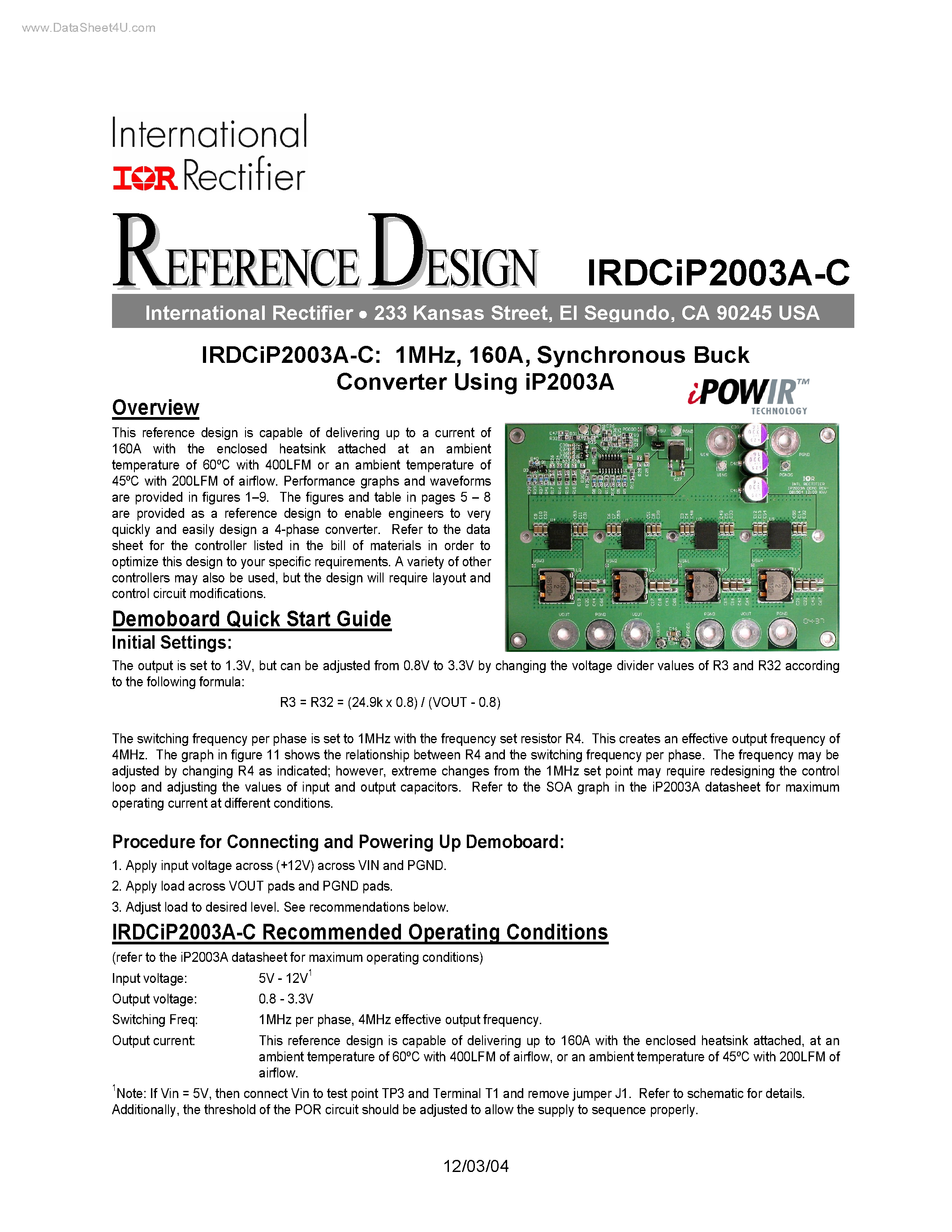 Datasheet IRDCIP2003A-C page 1 Datasheet IRDCIP2003A-C - Synchronous Buck Converter Using iP2003A page 1