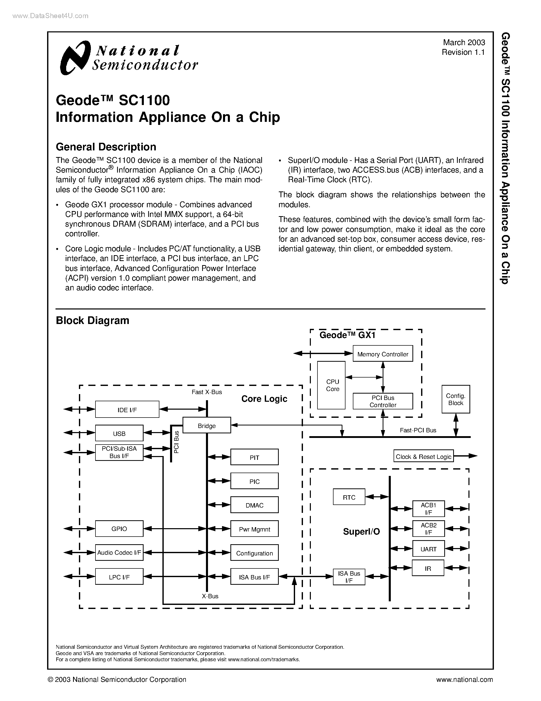 Datasheet SC1100 - Information Appliance On a Chip page 1
