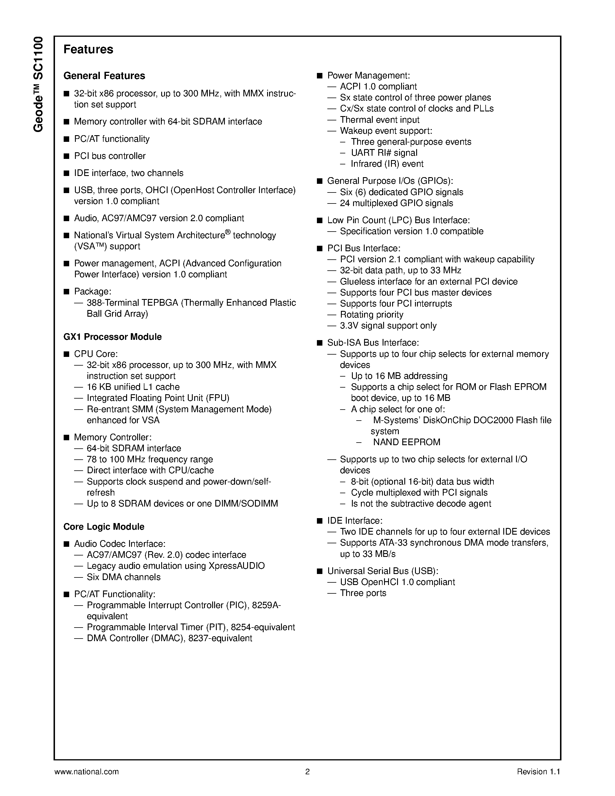 Datasheet SC1100 - Information Appliance On a Chip page 2