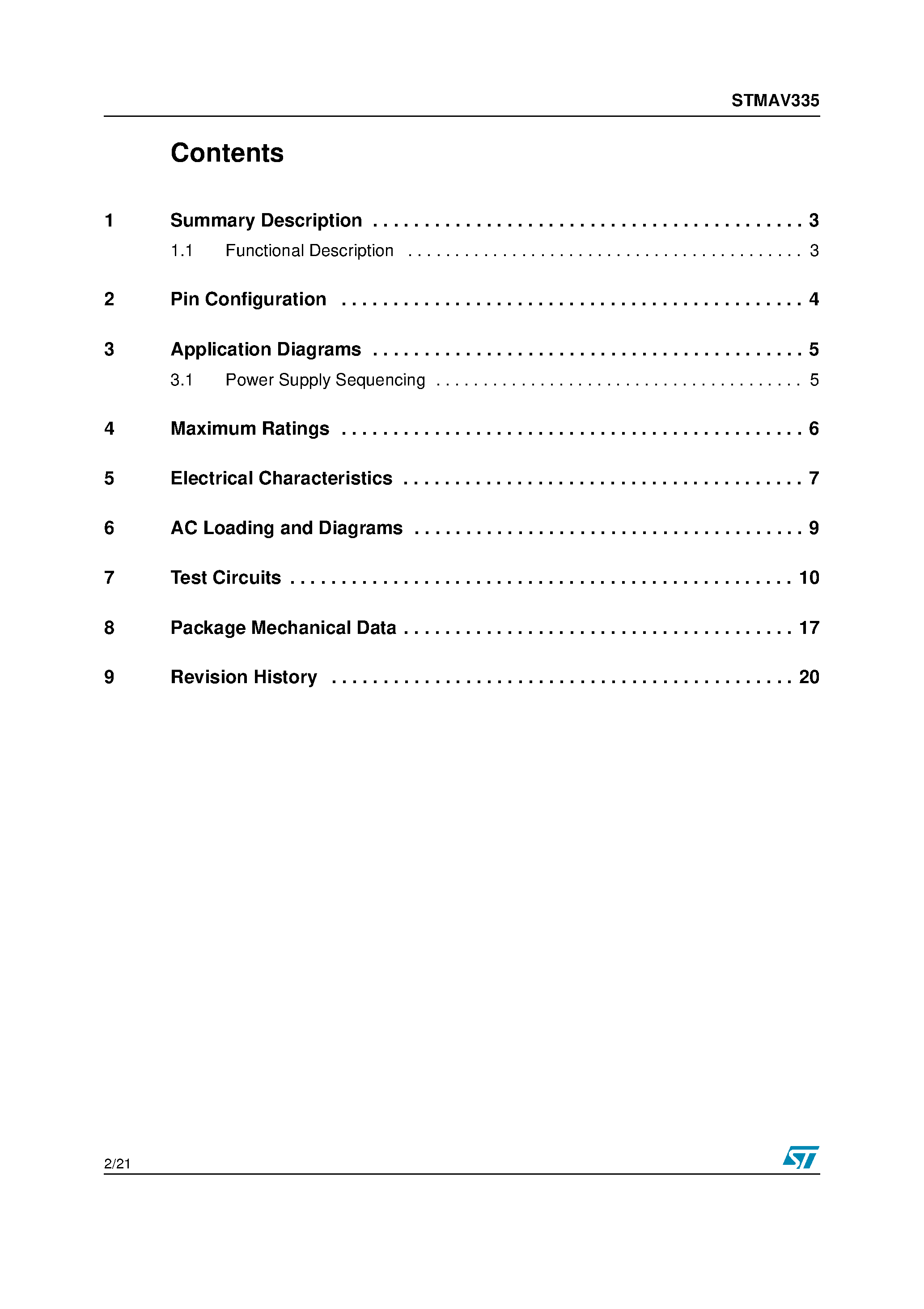 Datasheet STMAV335 page 2 Datasheet STMAV335 - Wide-Bandwidth Video Switch page 2