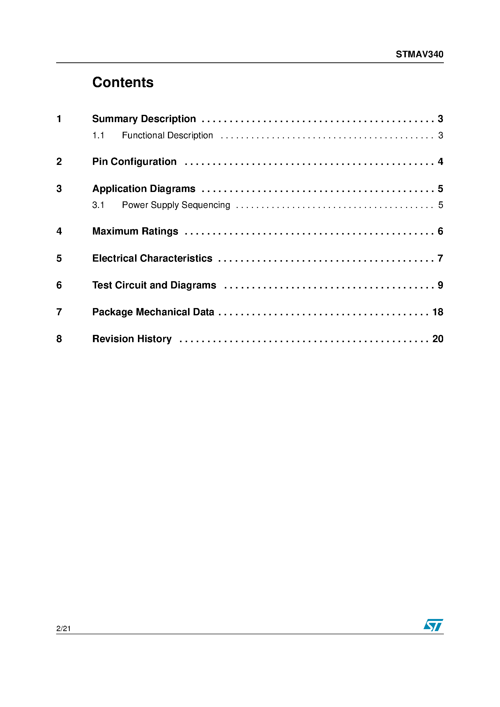 Datasheet STMAV340 page 2 Datasheet STMAV340 - Wide-Bandwidth Video Switch page 2