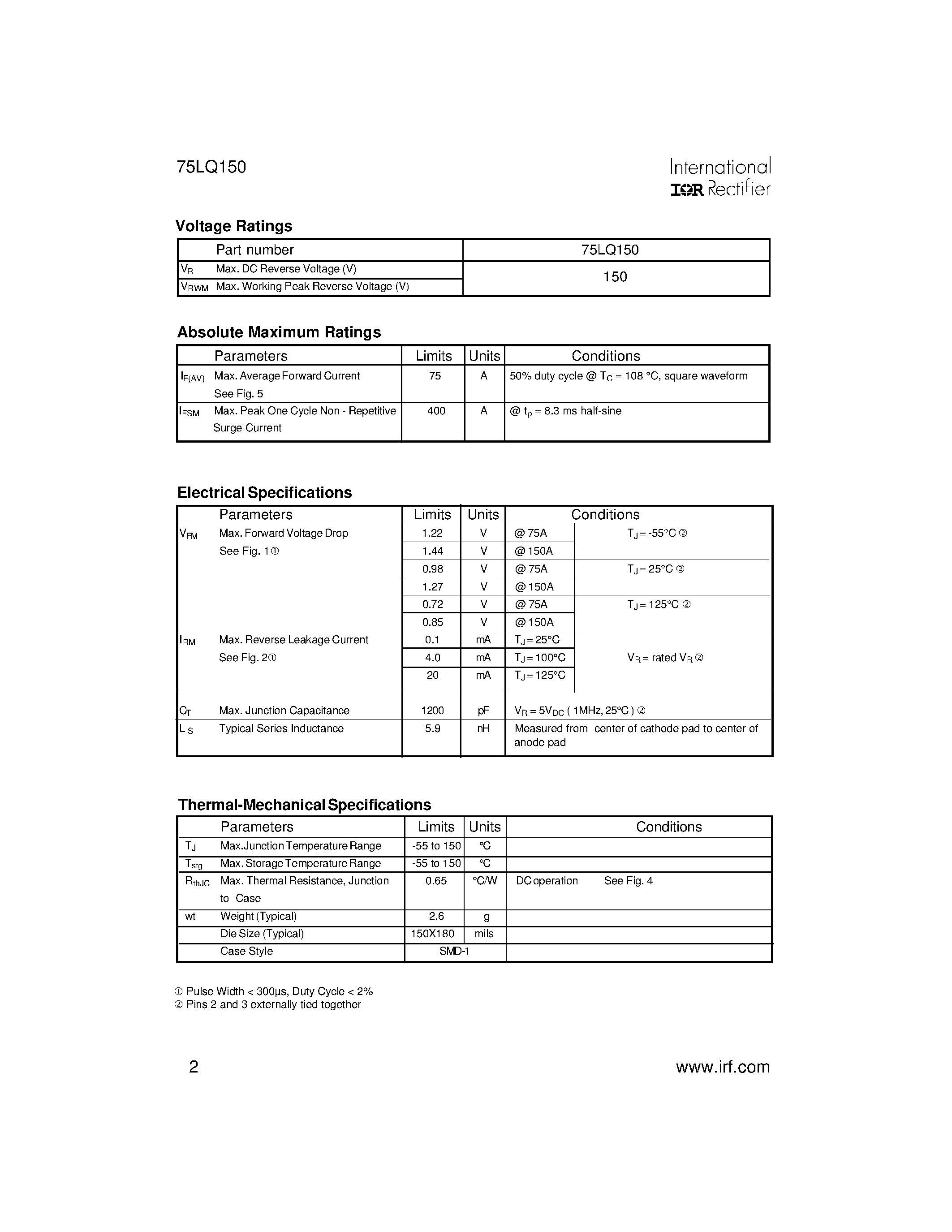 Datasheet 75LQ150 - SCHOTTKY RECTIFIER page 2