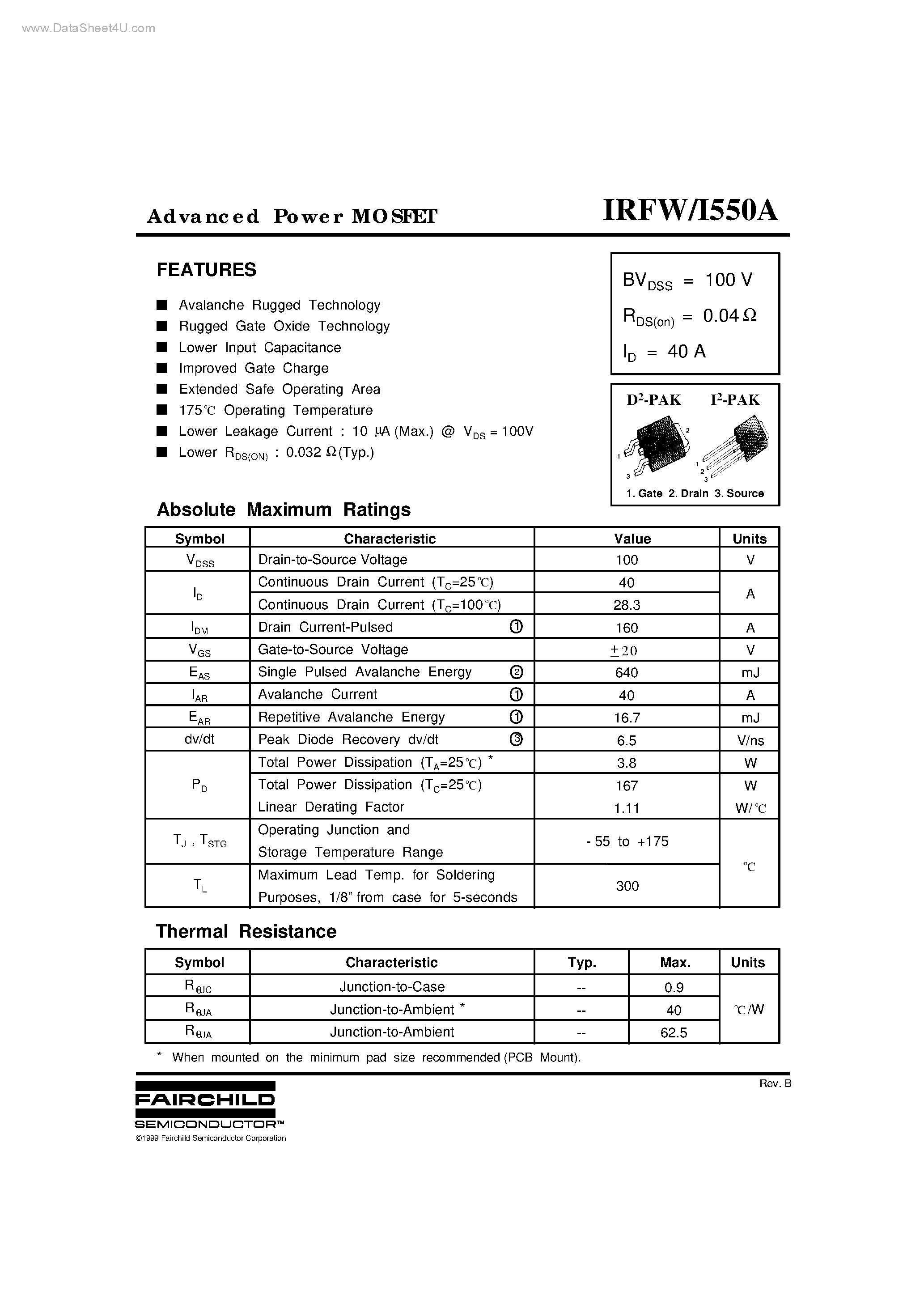 Datasheet IRFI550A - (IRFI550A / IRFW550A) Advanced Power MOSFET page 1