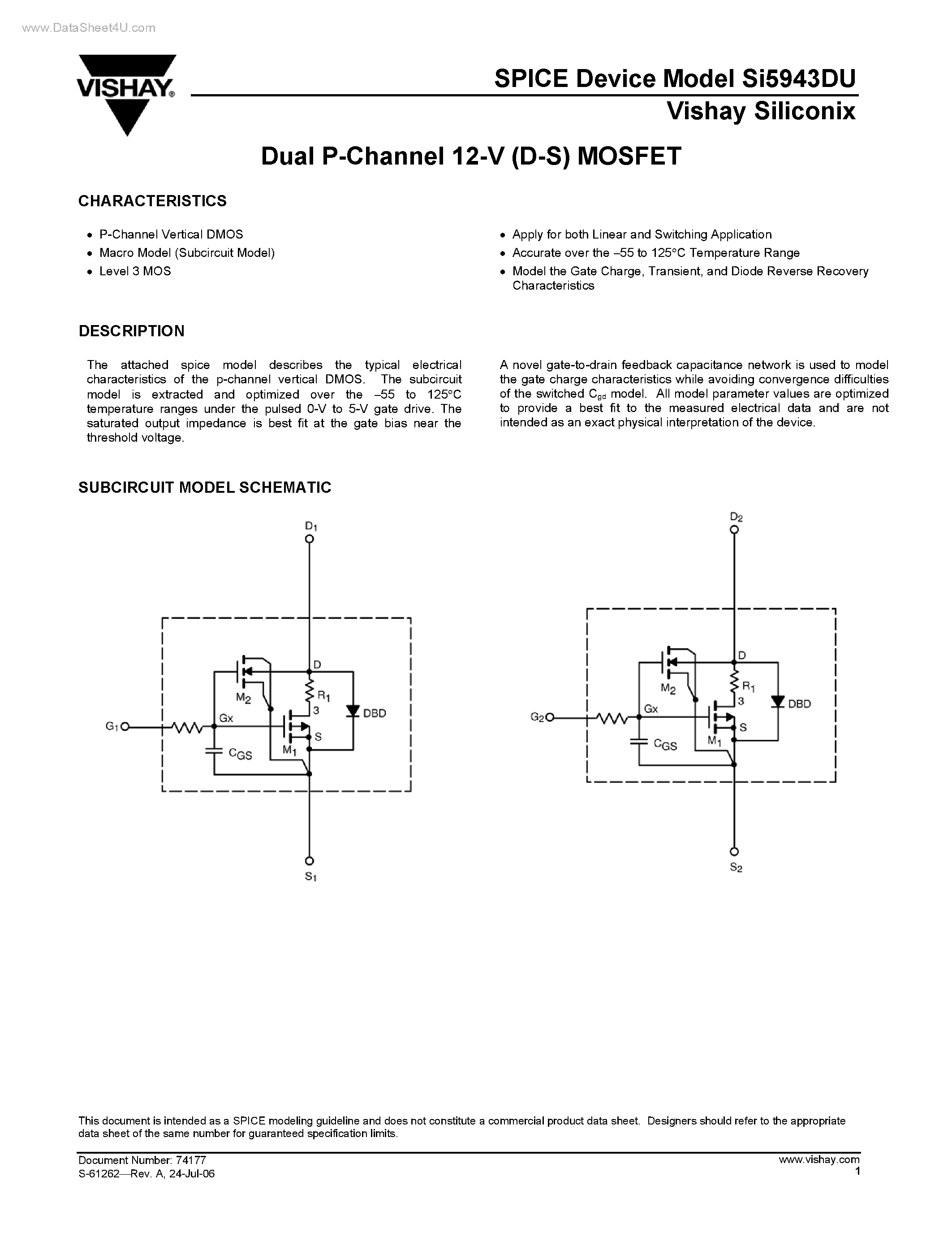 Даташит на микросхему SI5943DU страница 1 Даташит SI5943DU - Dual P-Channel 12-V (D-S) MOSFET страница 1