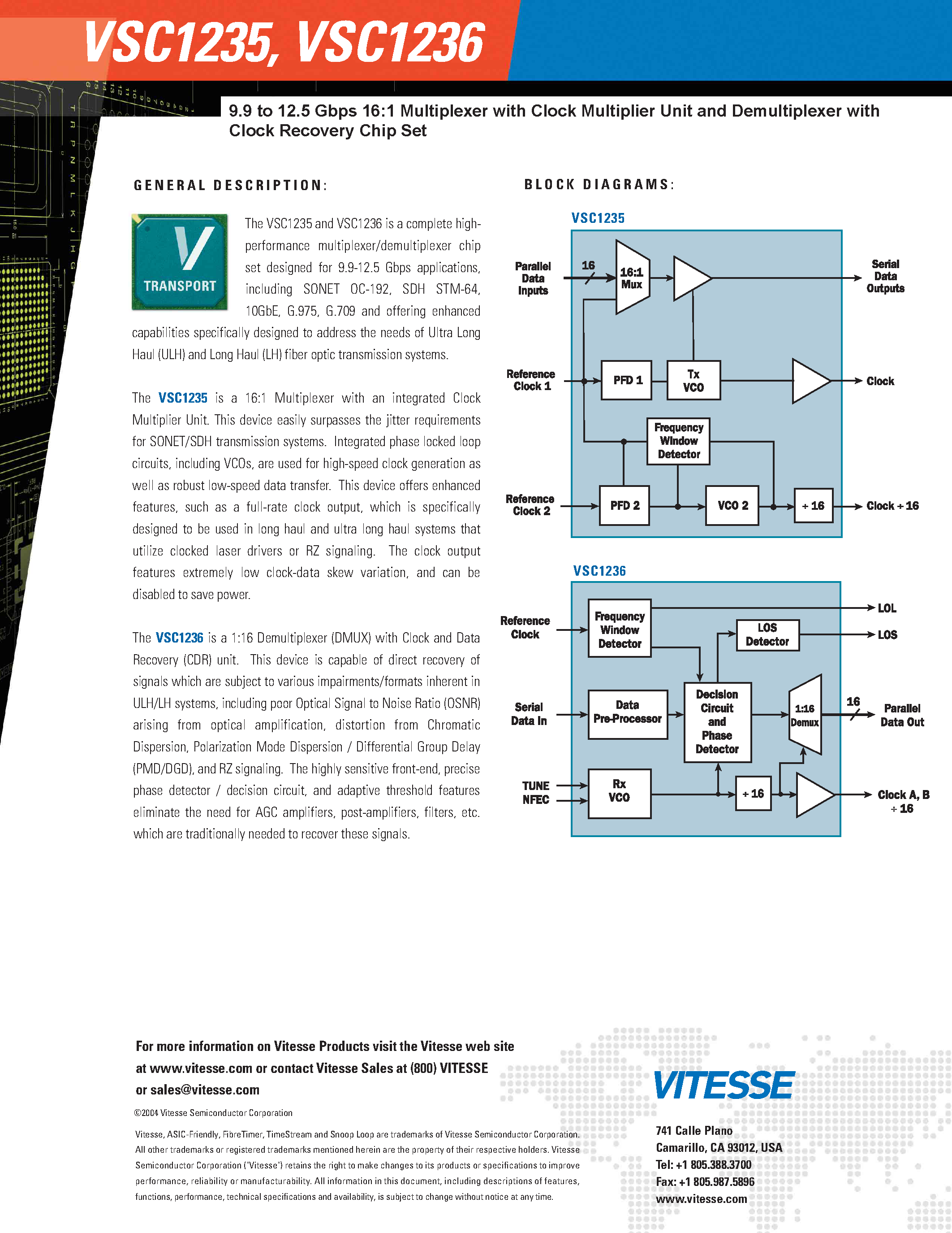 Datasheet VSC1235 page 2 Datasheet VSC1235 - (VSC1235 / VSC1236) 16:1 Multiplexer page 2