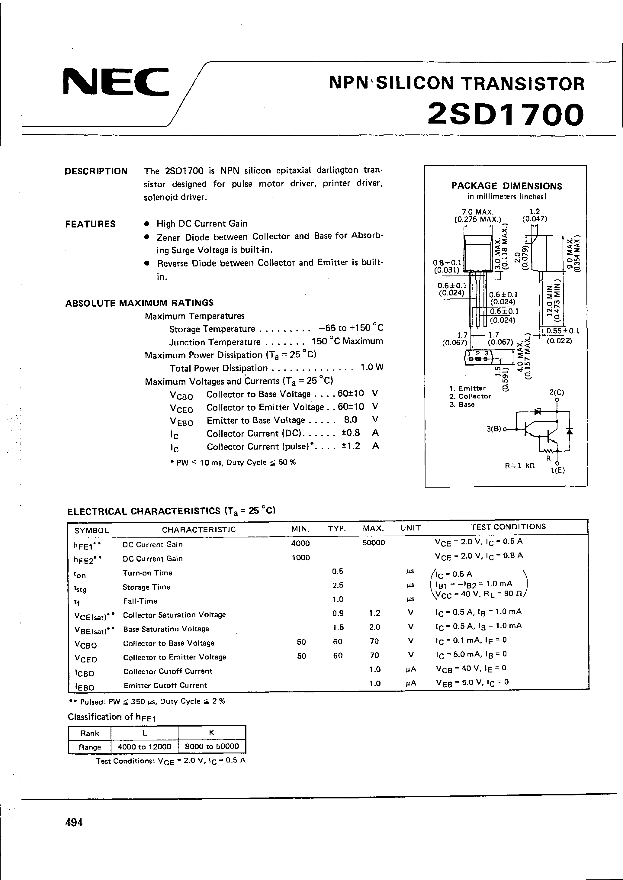 Datasheet 2SD1700 - NPN SILICON TRANSISTOR page 1