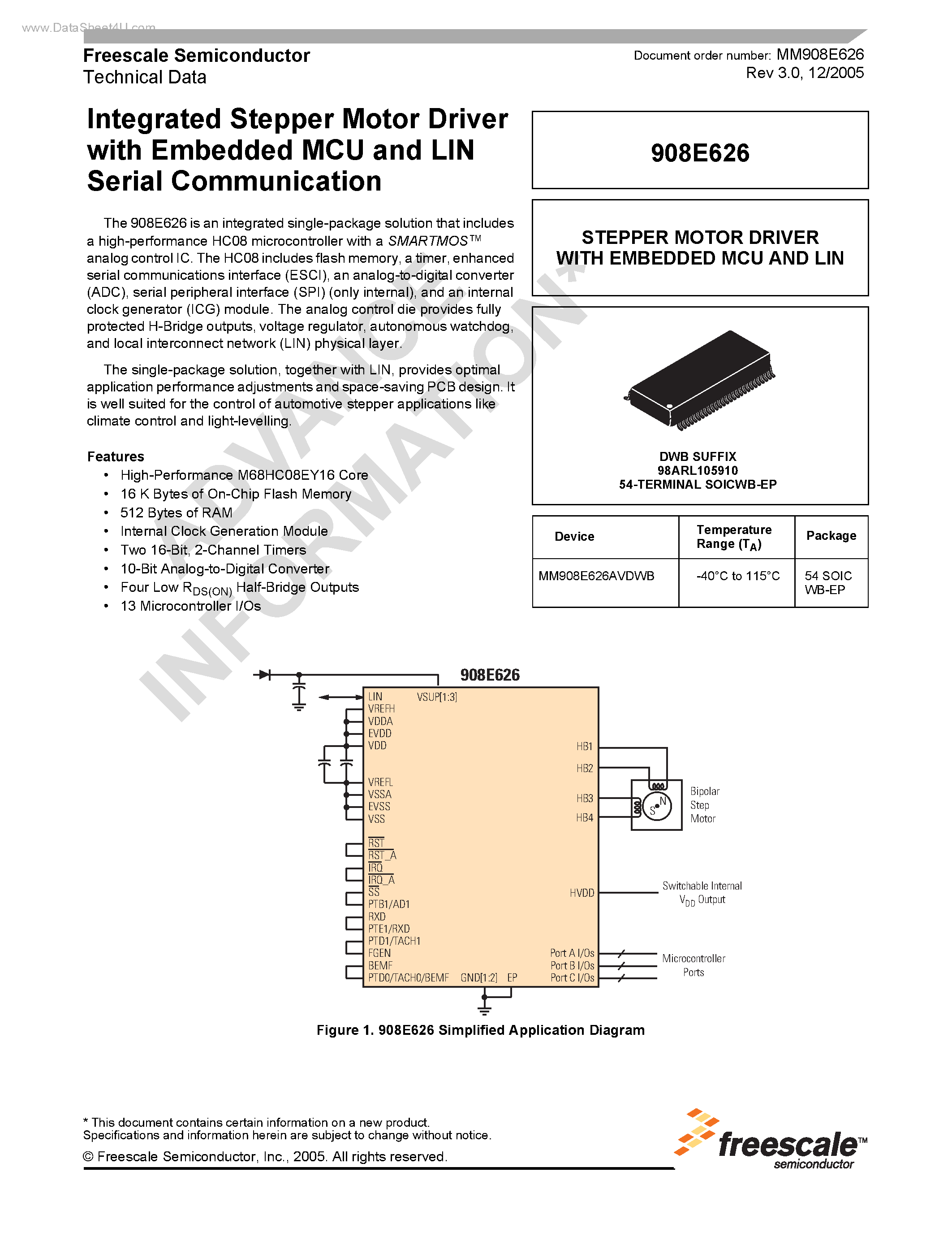 Даташит 908E626 - Integrated Stepper Motor Driver страница 1