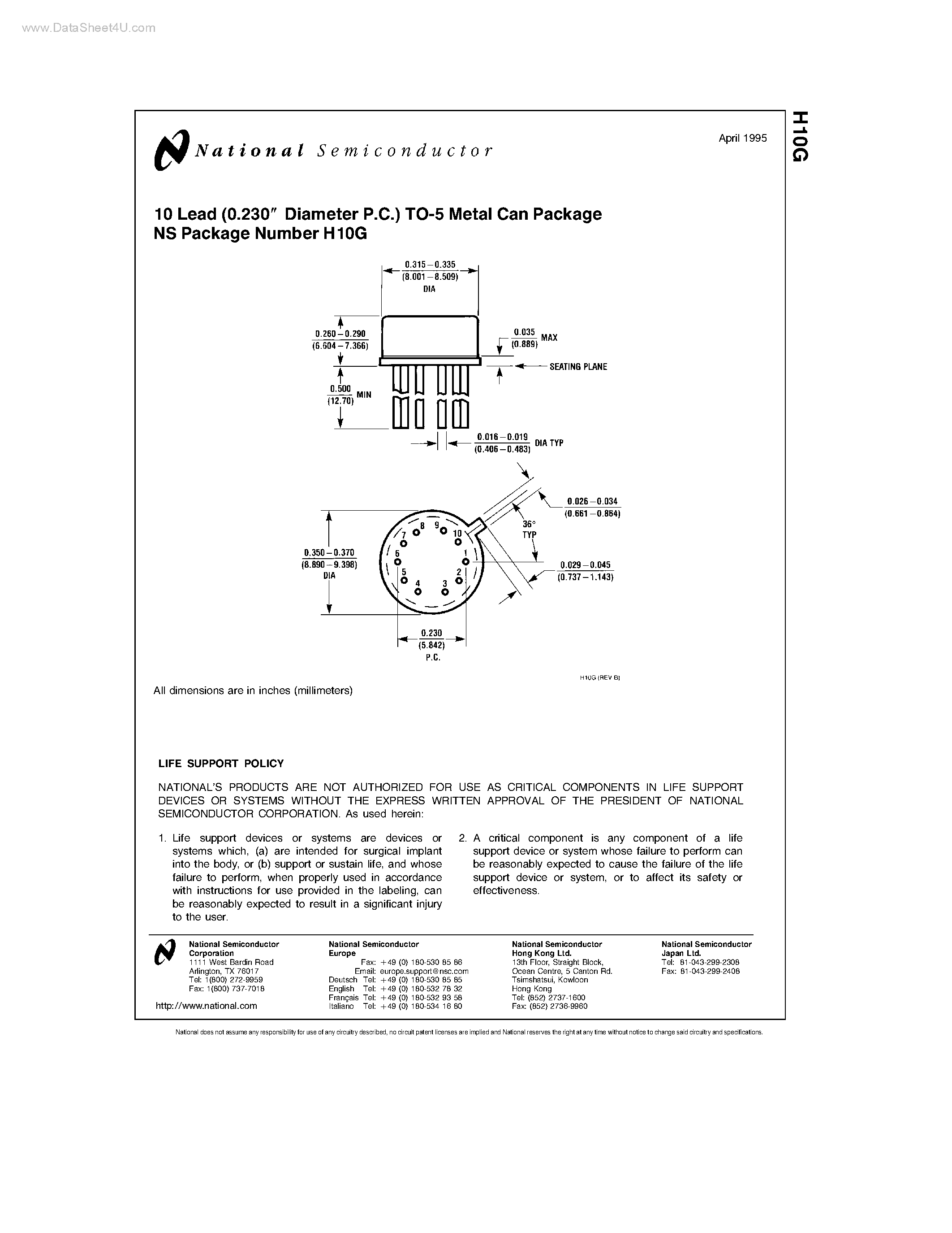 Datasheet H10G - TO-5 Metal Can Package page 1