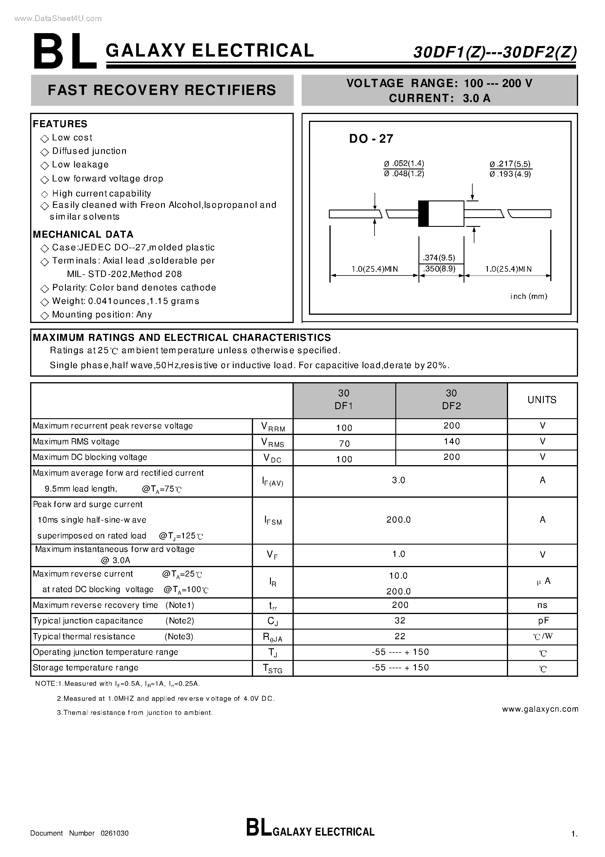 Datasheet 30DF1 page 1 Datasheet 30DF1 - (30DF1 / 30DF2) FAST RECOVERY RECTIFIERS page 1