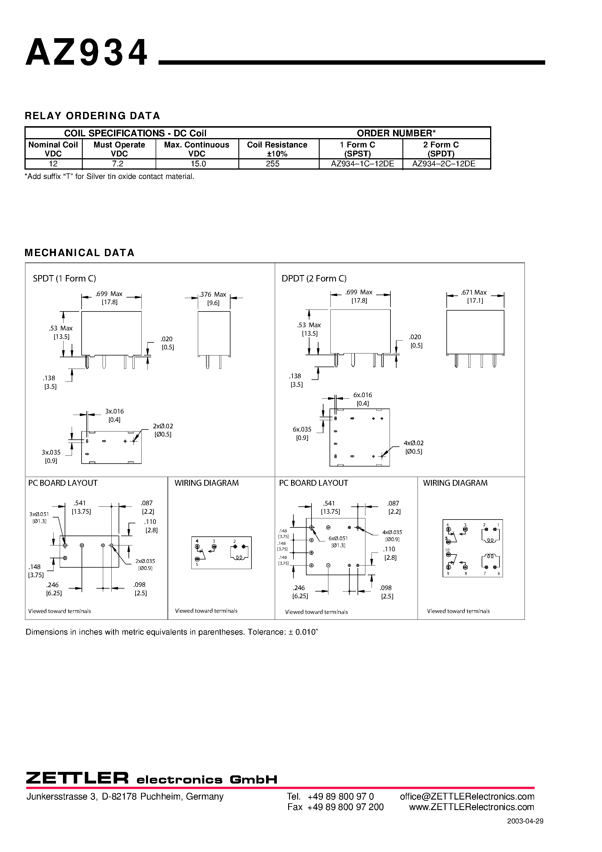 Даташит на микросхему AZ934 страница 2 Даташит AZ934 - 20 AMP SUB-MINIATURE POWER RELAY страница 2