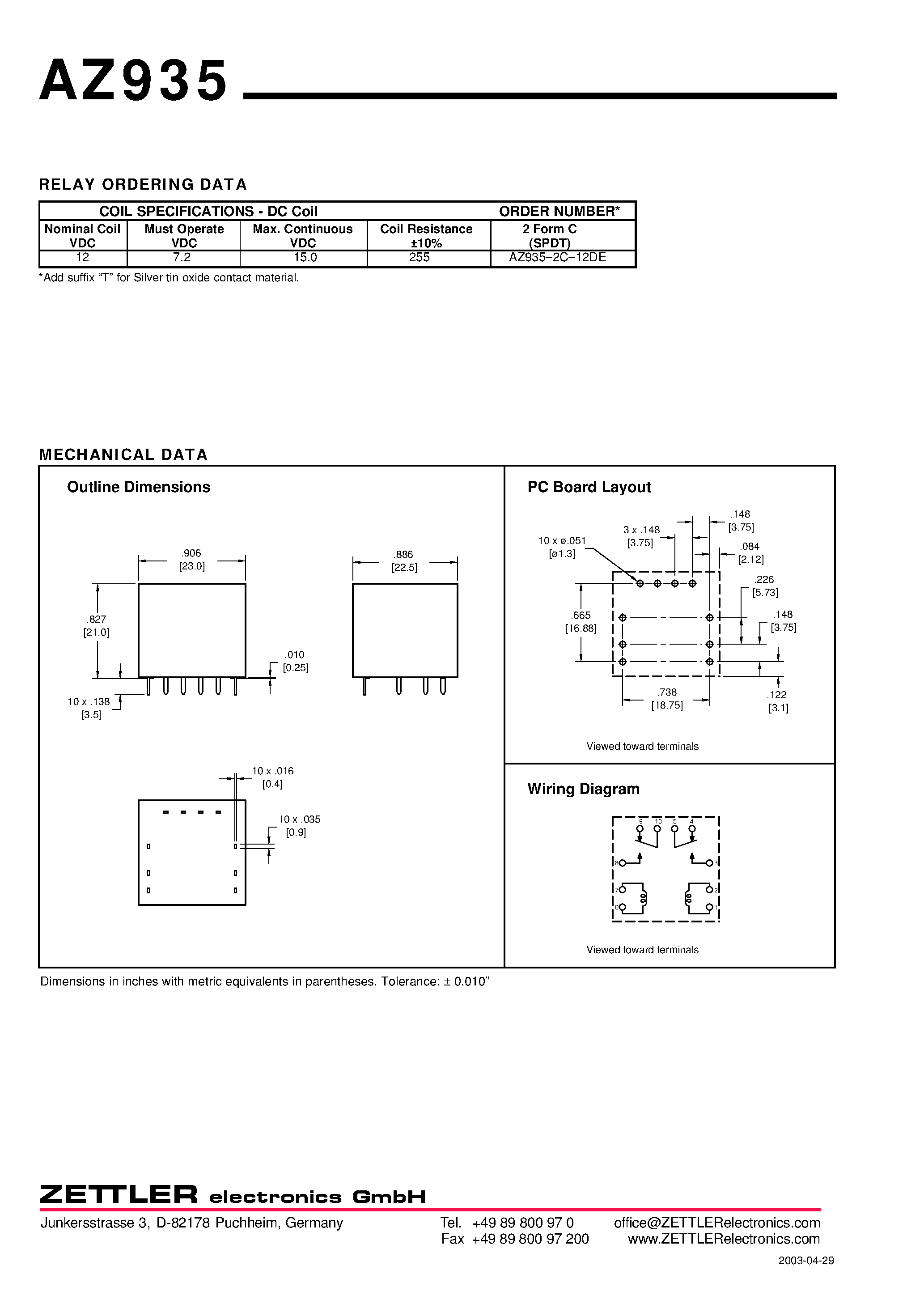Даташит на микросхему AZ935 страница 2 Даташит AZ935 - 20 AMP SUB-MINIATURE POWER RELAY страница 2