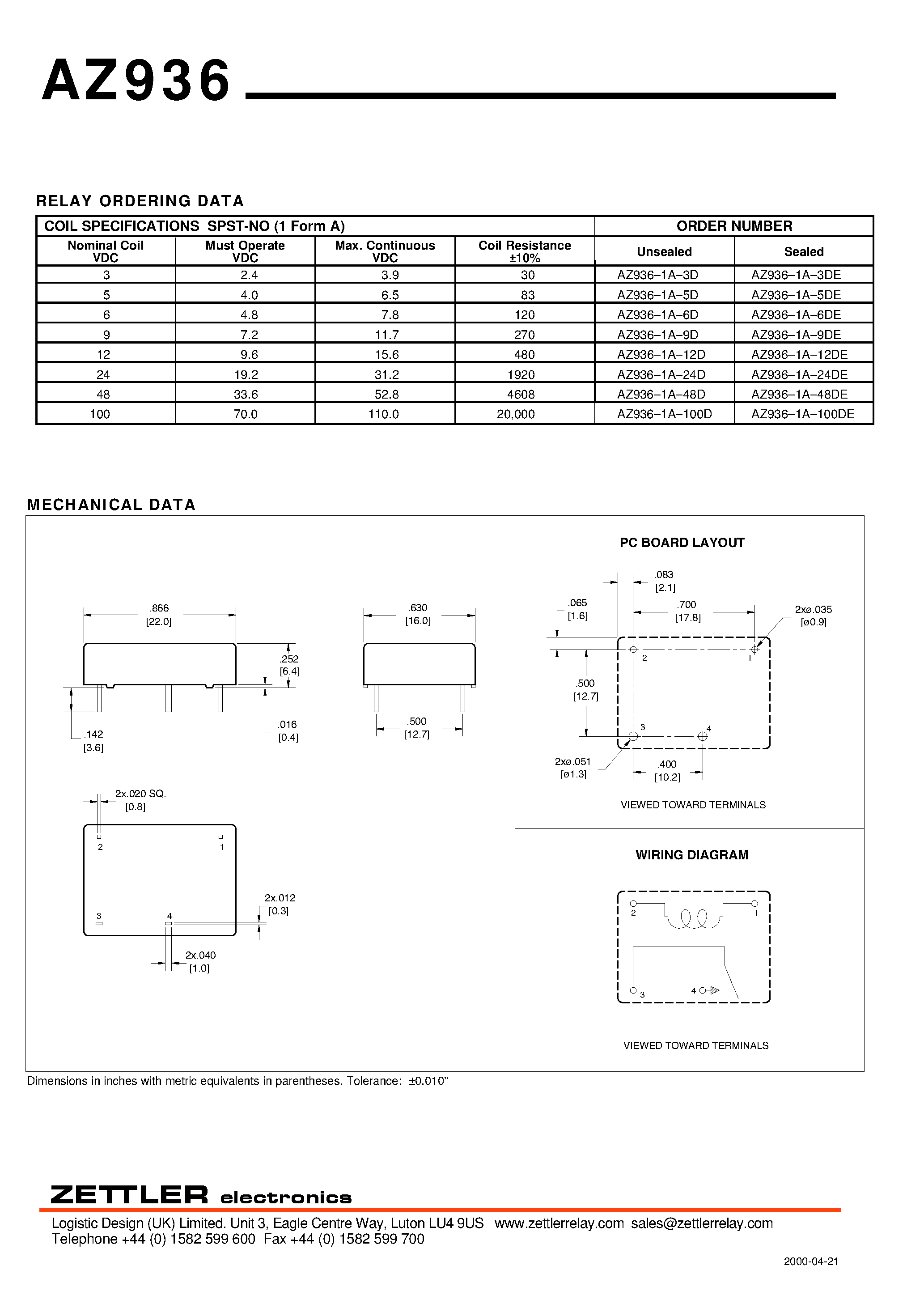 Даташит на микросхему AZ936 страница 2 Даташит AZ936 - 10 AMP LOW PROFILE POWER RELAY страница 2