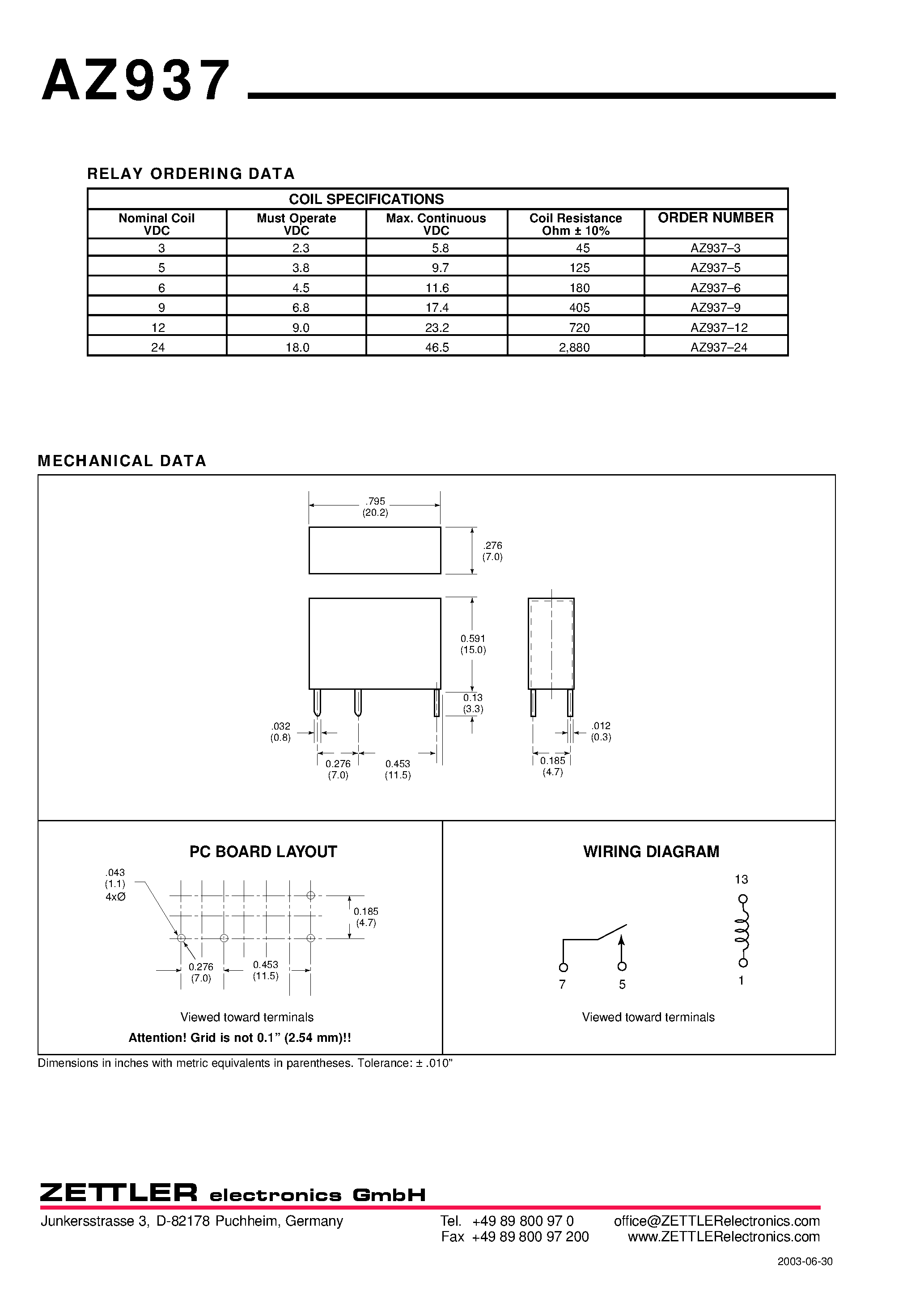 Даташит на микросхему AZ937 страница 2 Даташит AZ937 - SENSITIVE SUBMINIATURE RELAY страница 2