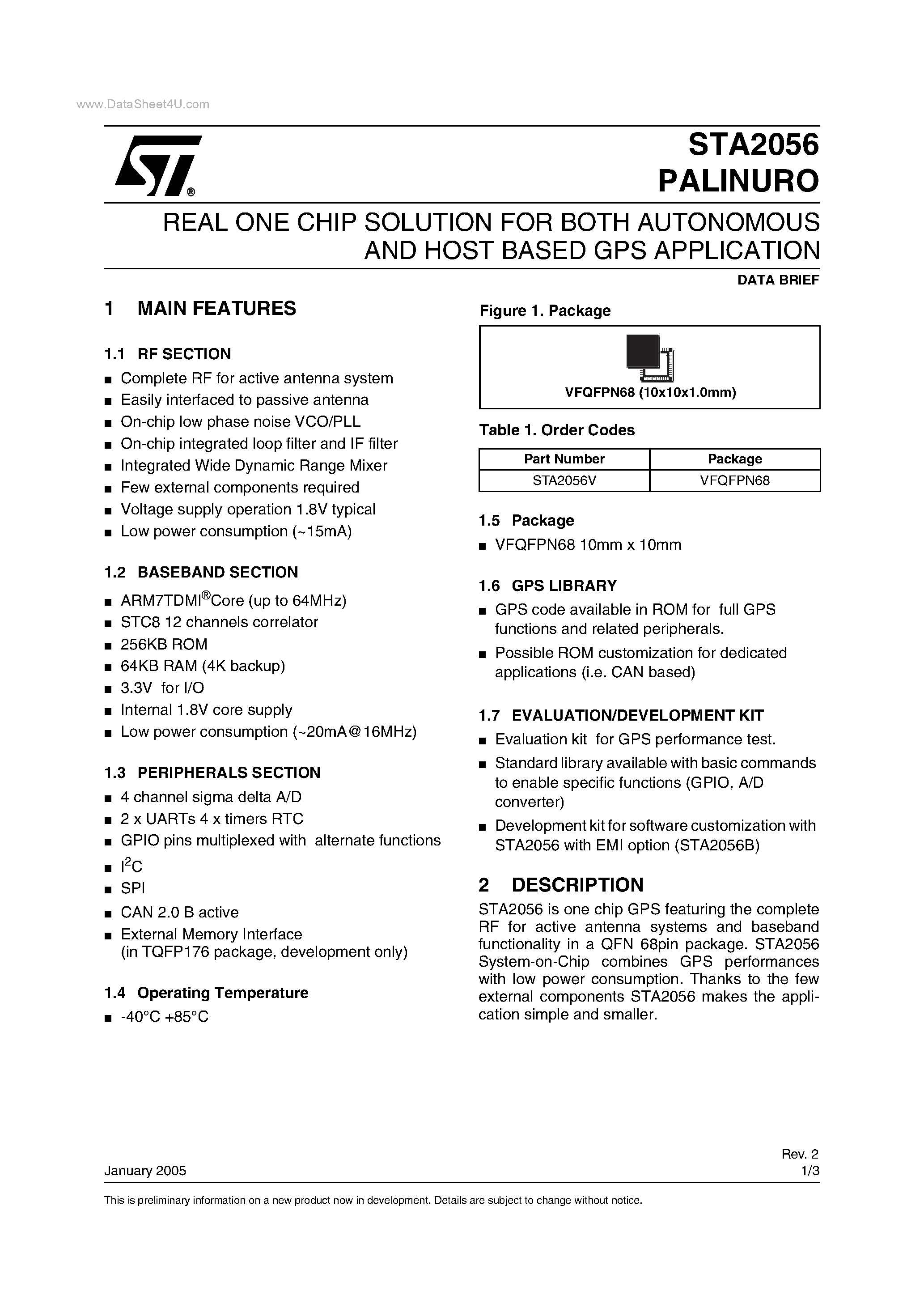 Datasheet STA2056 page 1 Datasheet STA2056 - REAL ONE CHIP SOLUTION page 1