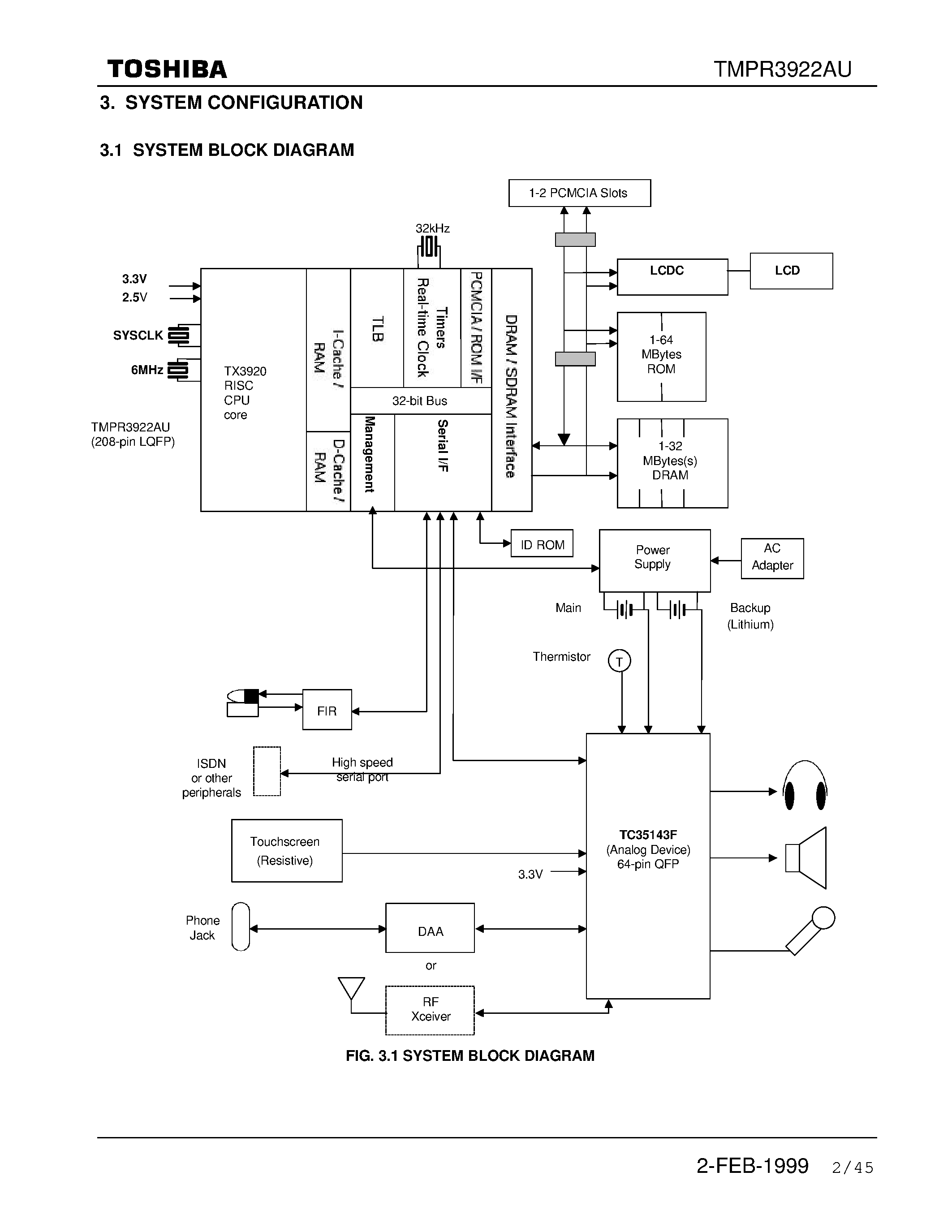 Datasheet TMPR3922AU - 32-bit RISC Microprocessor page 2