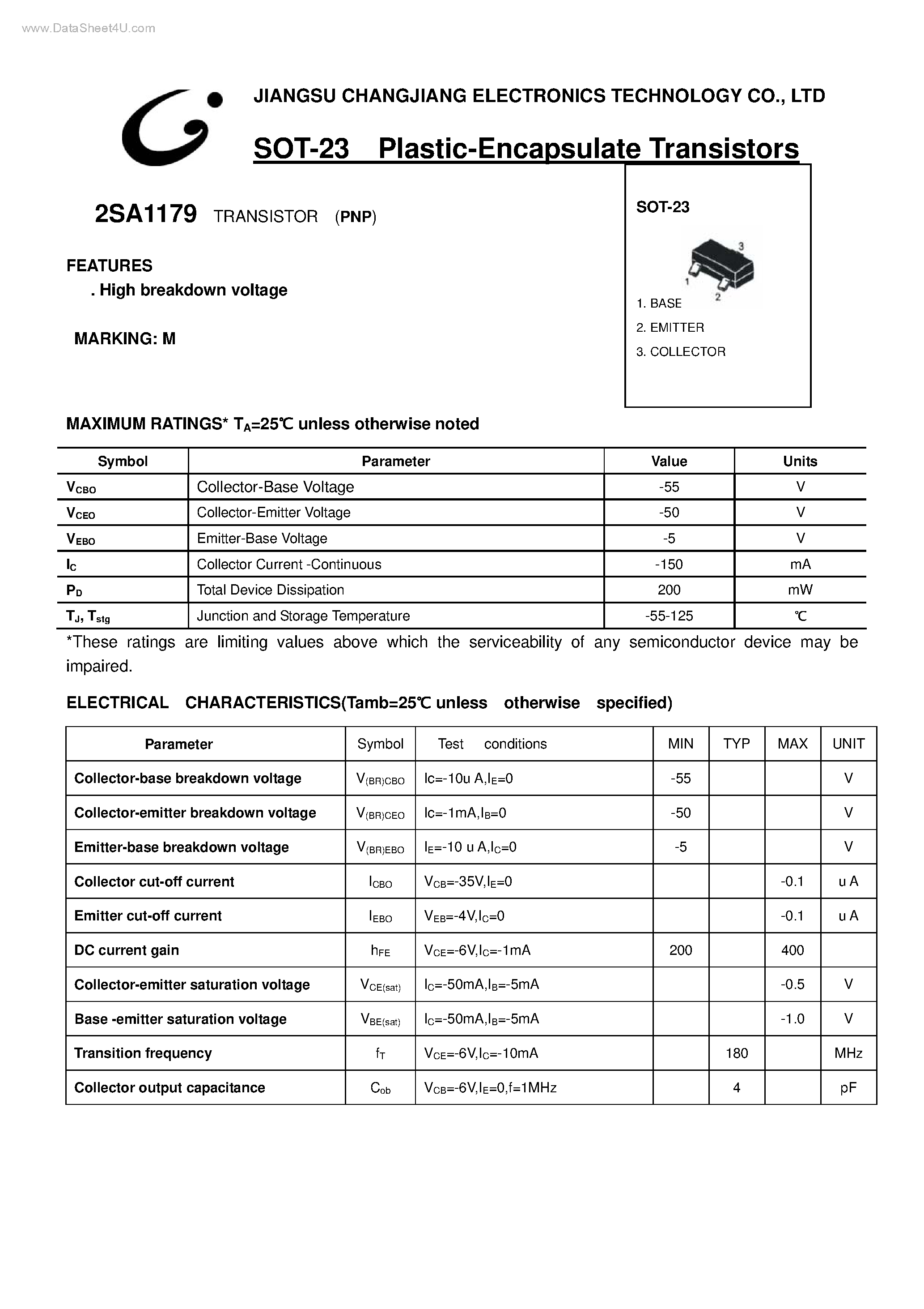 Datasheet 2SA1179 - Transistor page 1