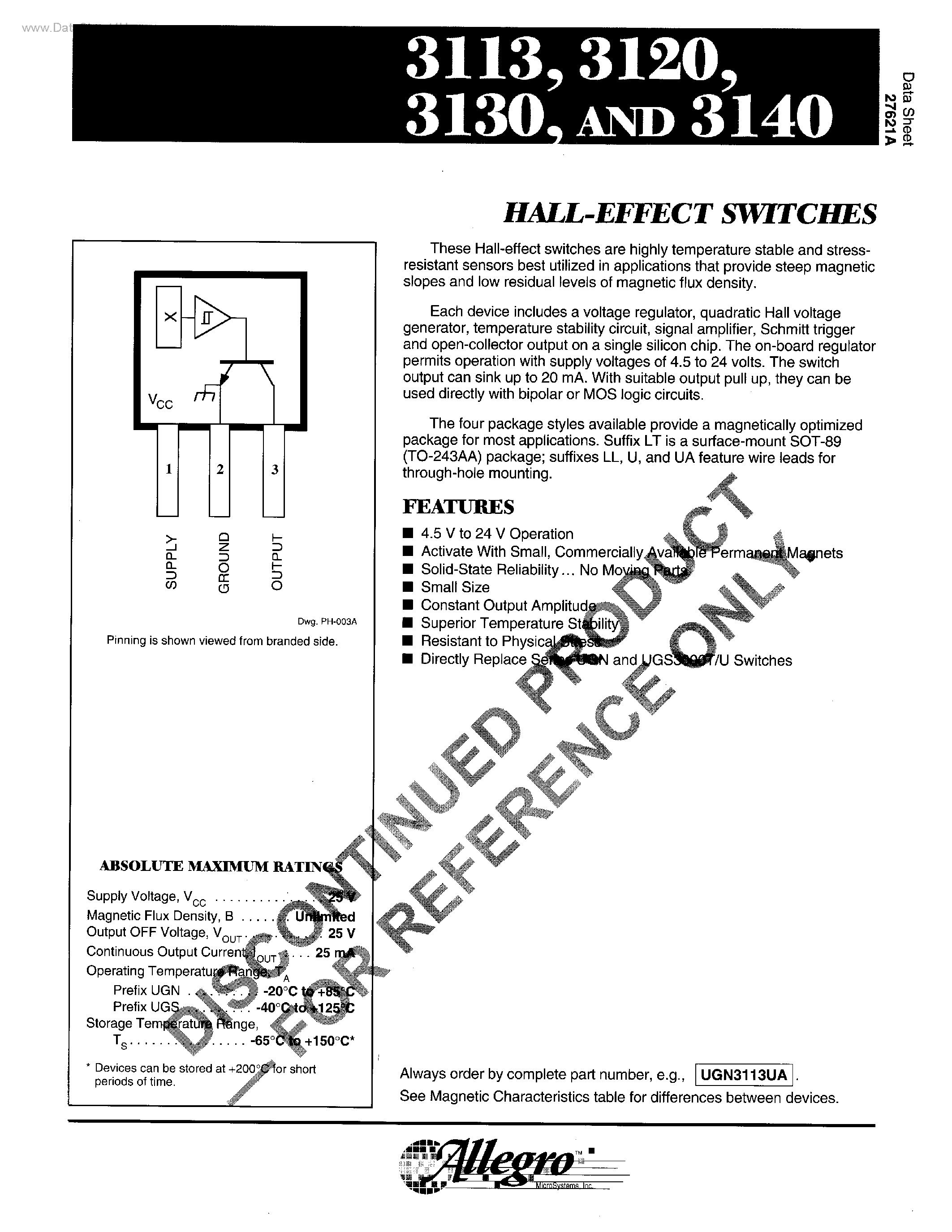 Datasheet 3120 - HALL-EFFECT SWITCHES page 1