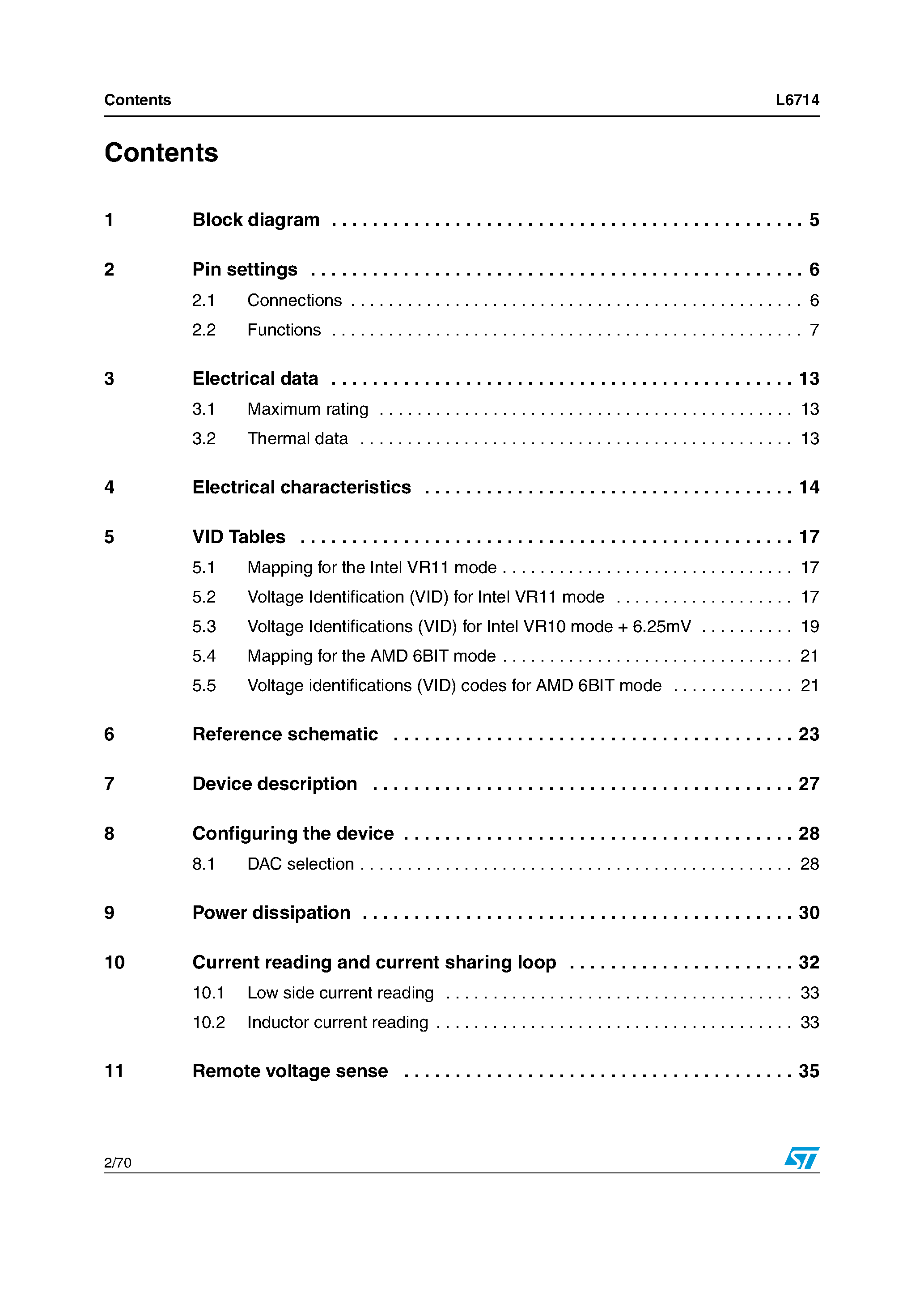 Datasheet L6714 - 4 phase controller page 2