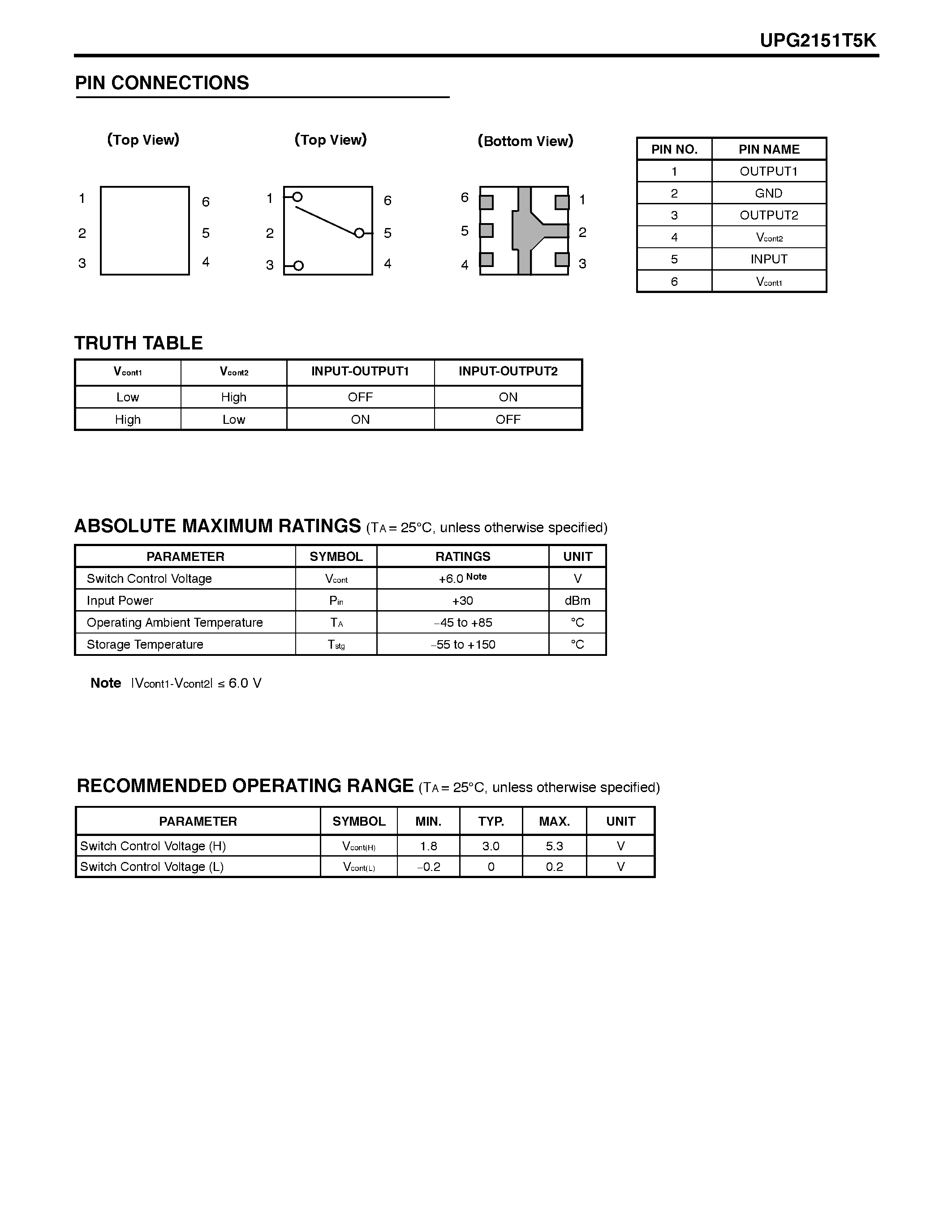 Datasheet UPG2151T5K - S-BAND SPDT SWITCH page 2