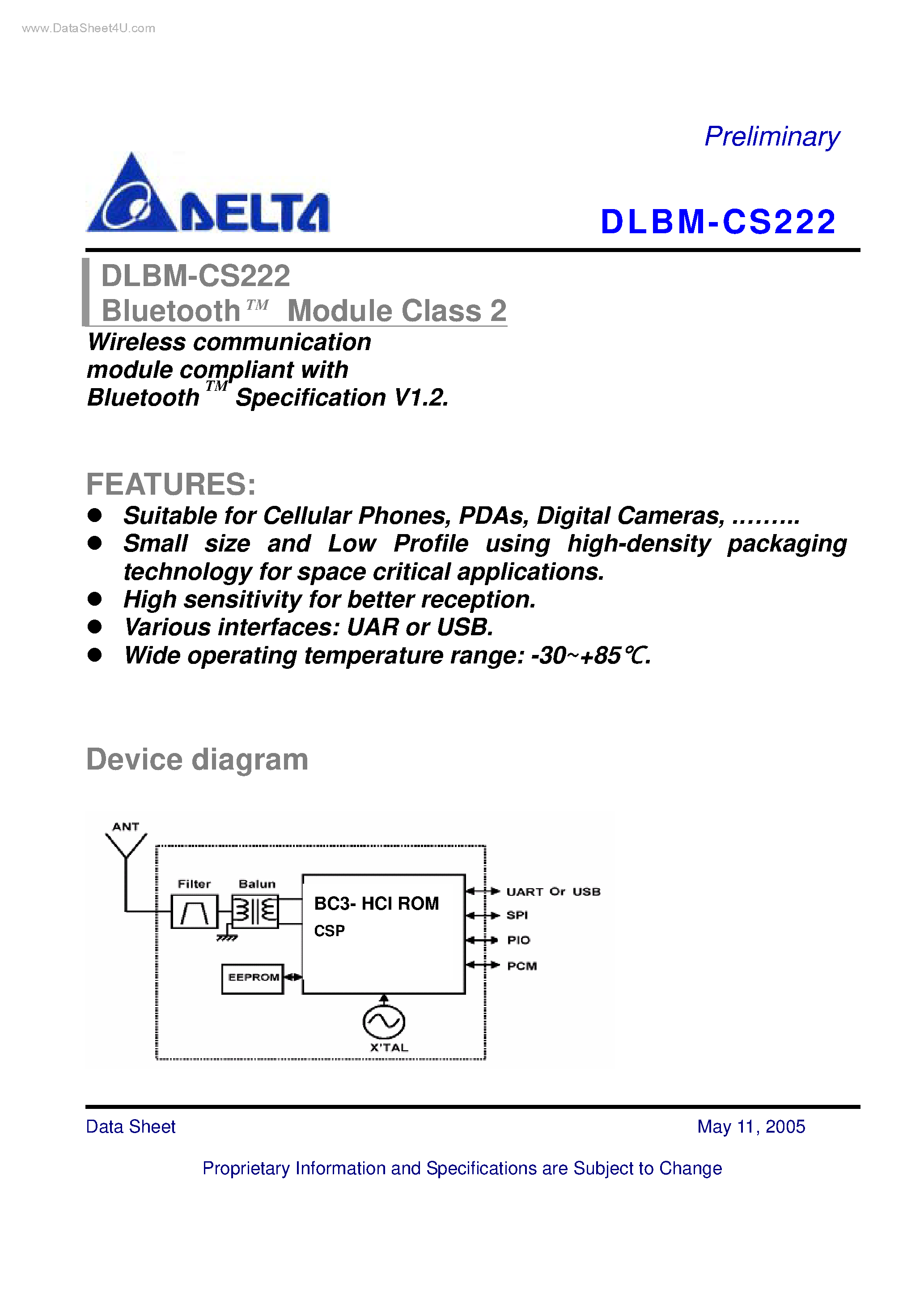 Datasheet DLBM-CS222 - Wireless communication module compliant page 1
