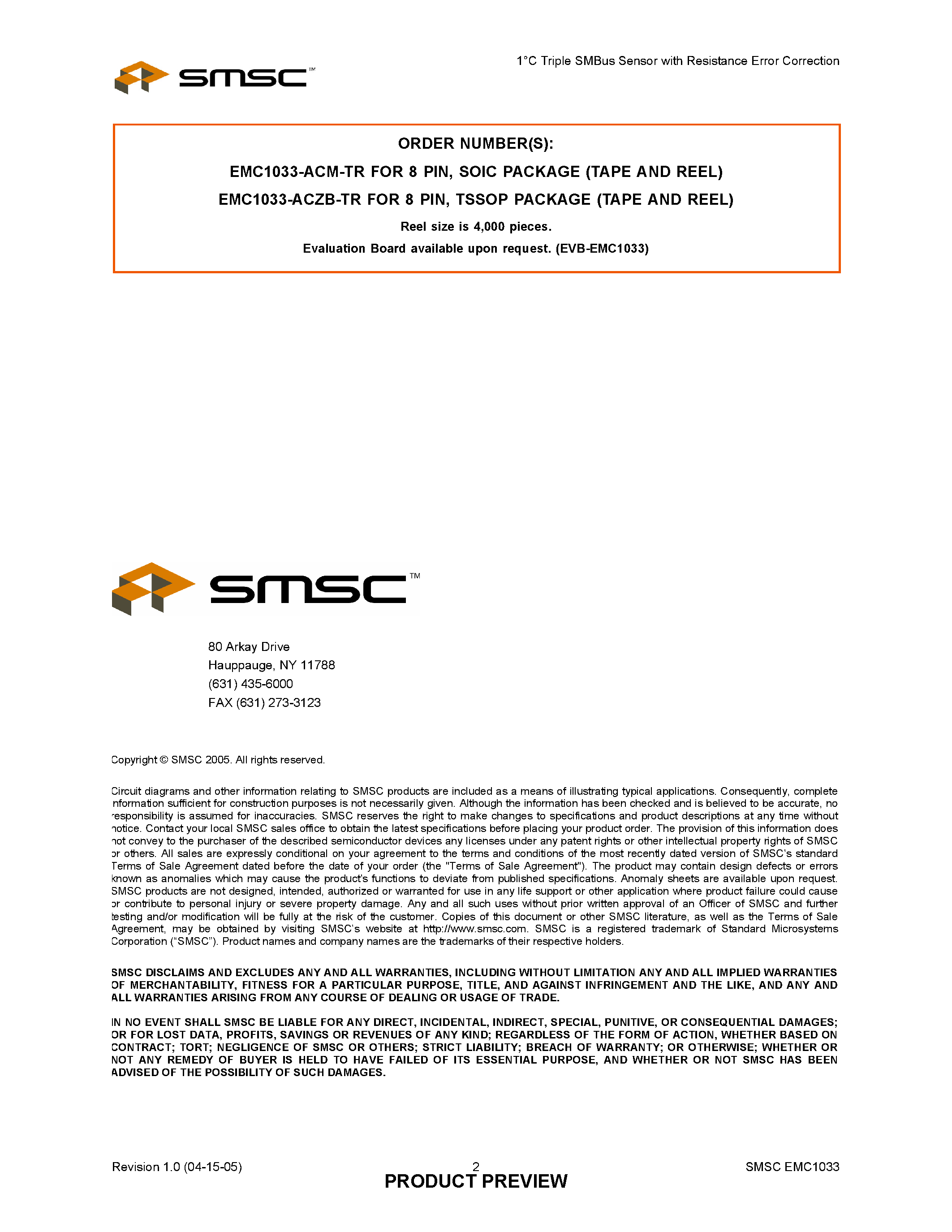 Datasheet EMC1033 - Triple SMBus Sensor page 2