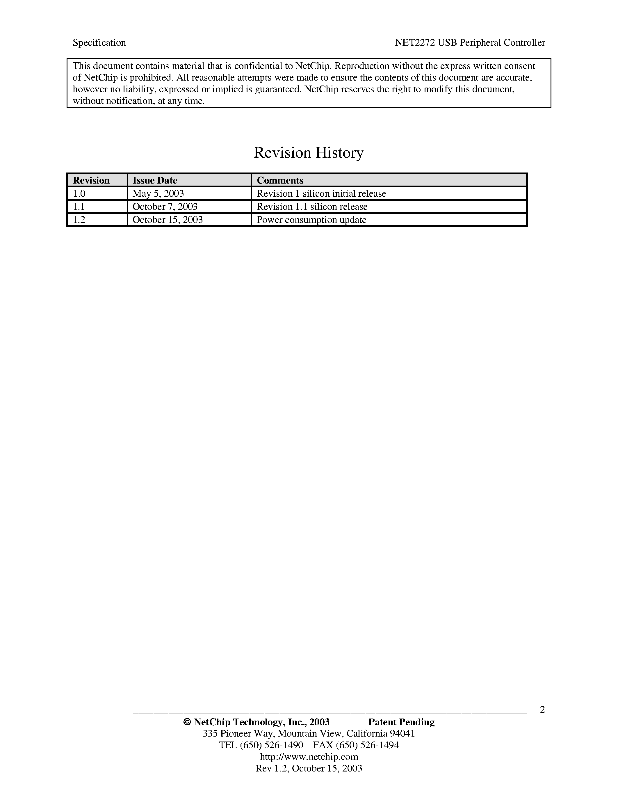 Datasheet NET2272 - USB 2.0 Peripheral Controller page 2