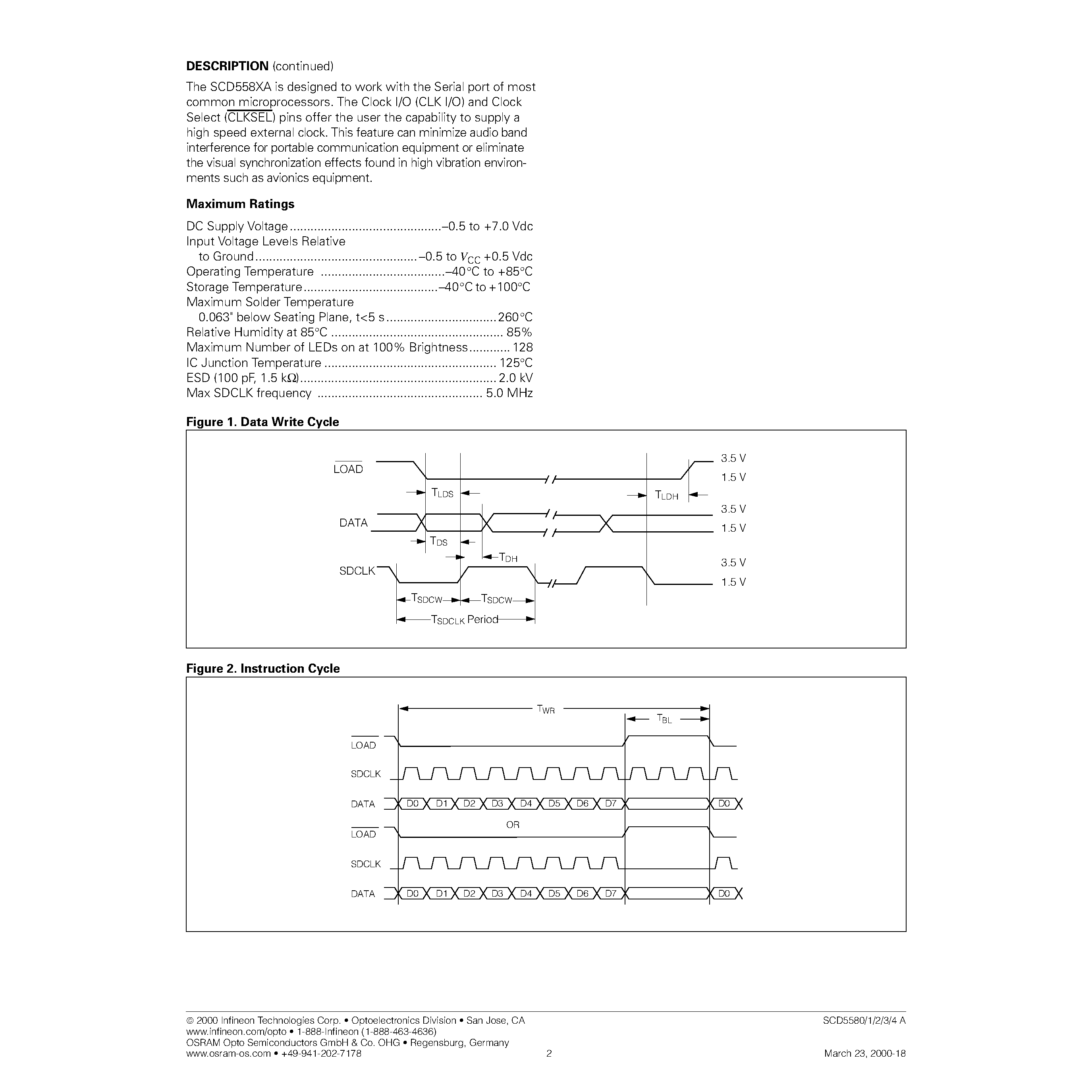 Datasheet SCD5580A page 2 Datasheet SCD5580A - (SCD5580A - SCD5584A) 8-Character 5 x 5 Dot Matrix Serial Input Dot Addressable Intelligent Display page 2