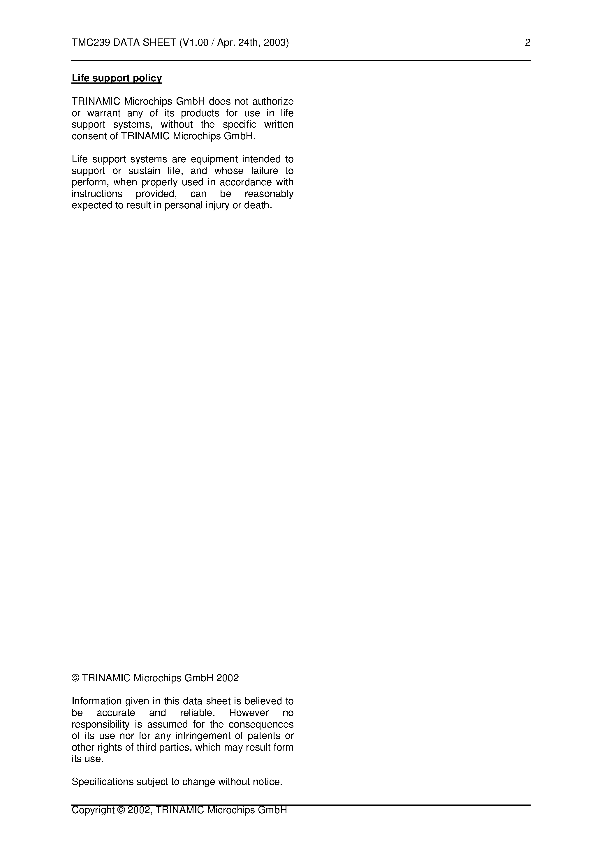 Даташит на микросхему TMC239 страница 2 Даташит TMC239 - High Current Microstep Stepper Motor Driver страница 2