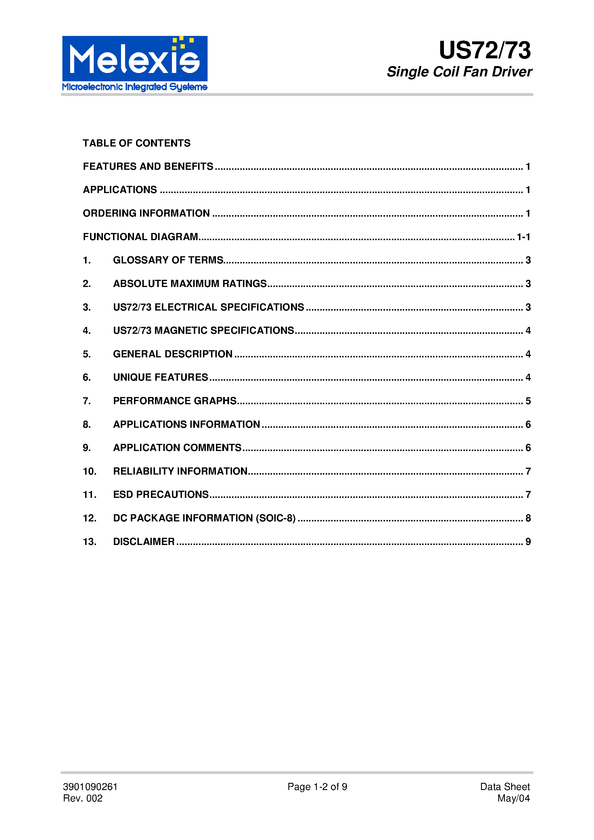 Datasheet US72 - (US72 / US73) Single Coil Fan Driver page 2