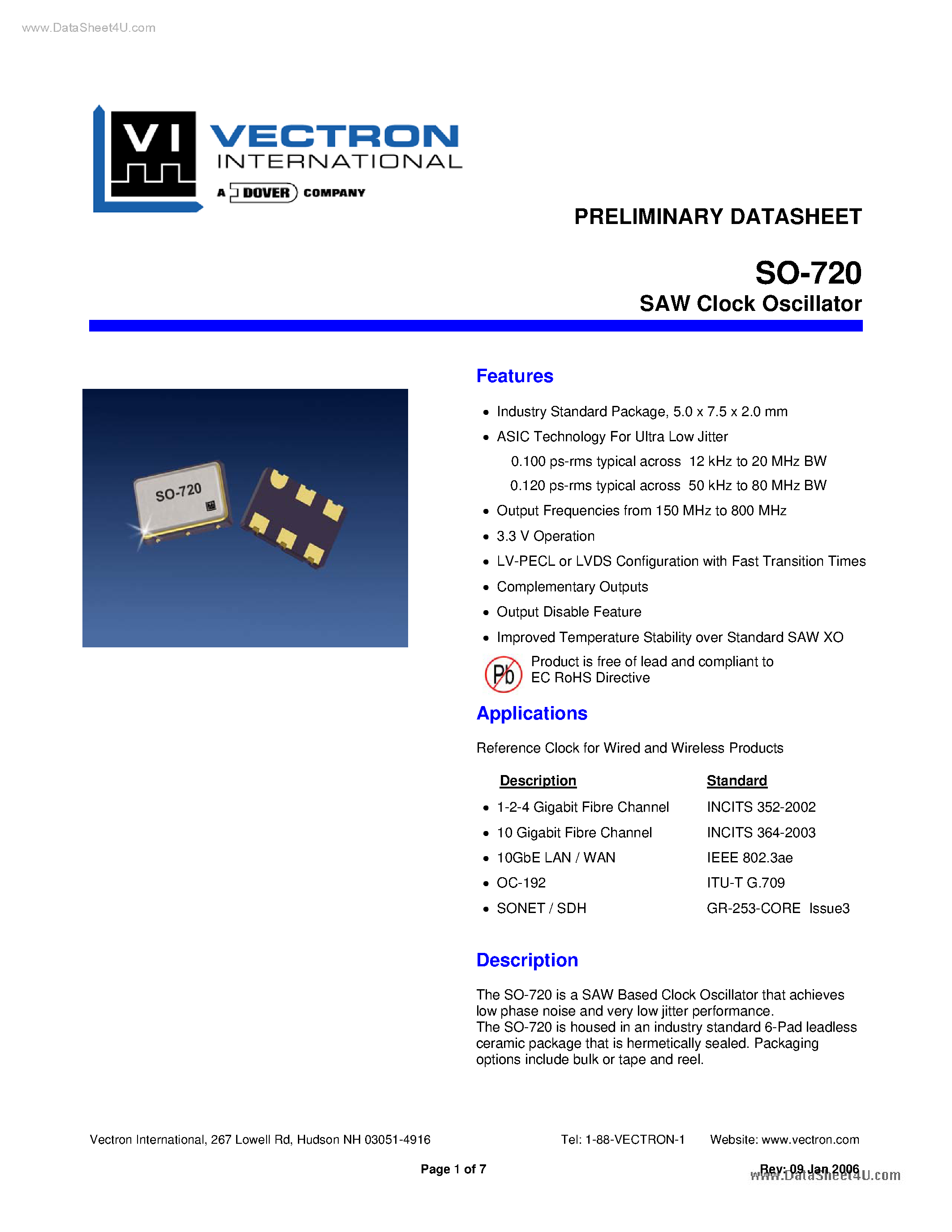 Даташит на микросхему SO-720 страница 1 Даташит SO-720 - Standard Crystal Oscillators страница 1