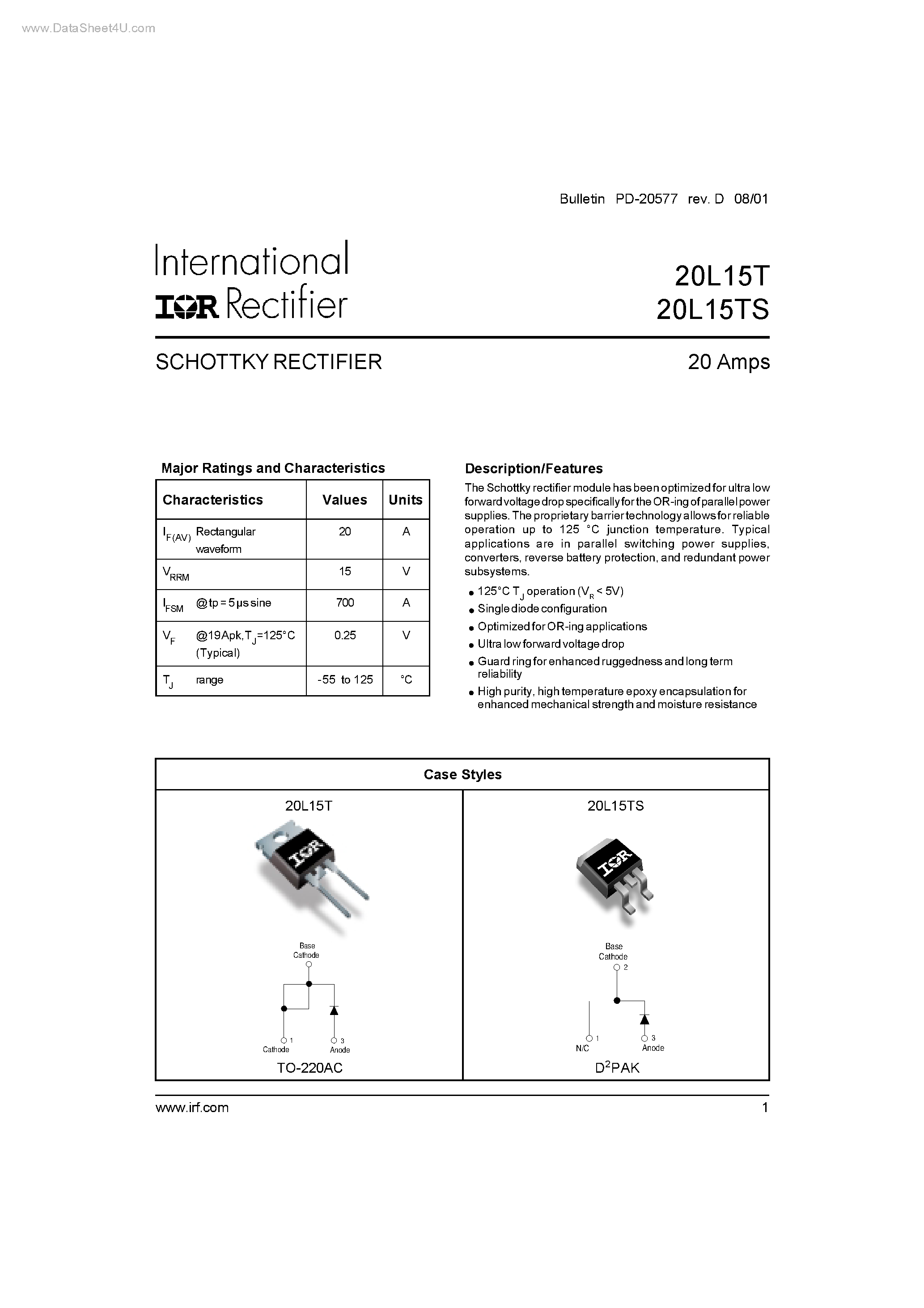Datasheet 20L15T - SCHOTTKY RECTIFIER page 1