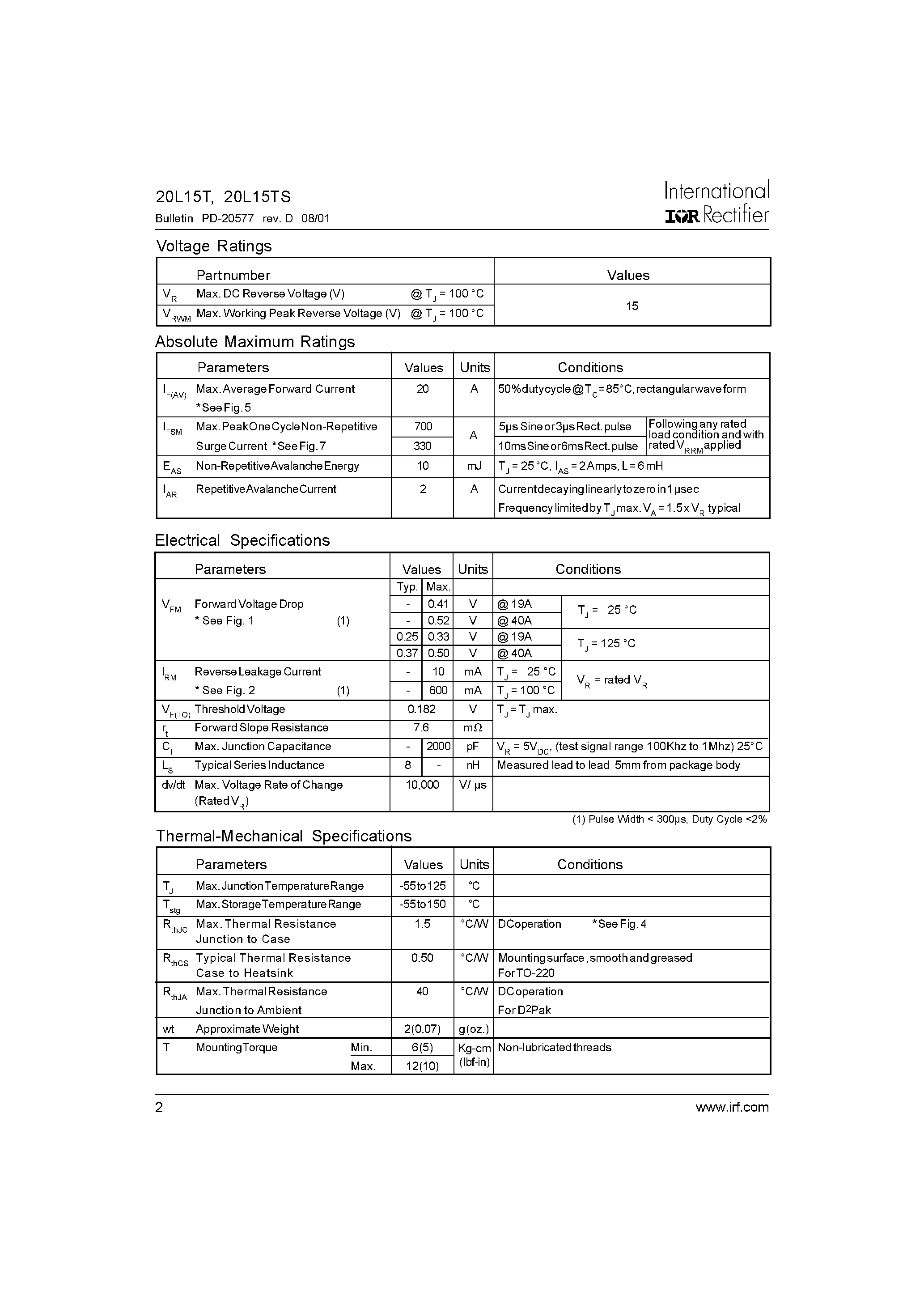 Datasheet 20L15T - SCHOTTKY RECTIFIER page 2