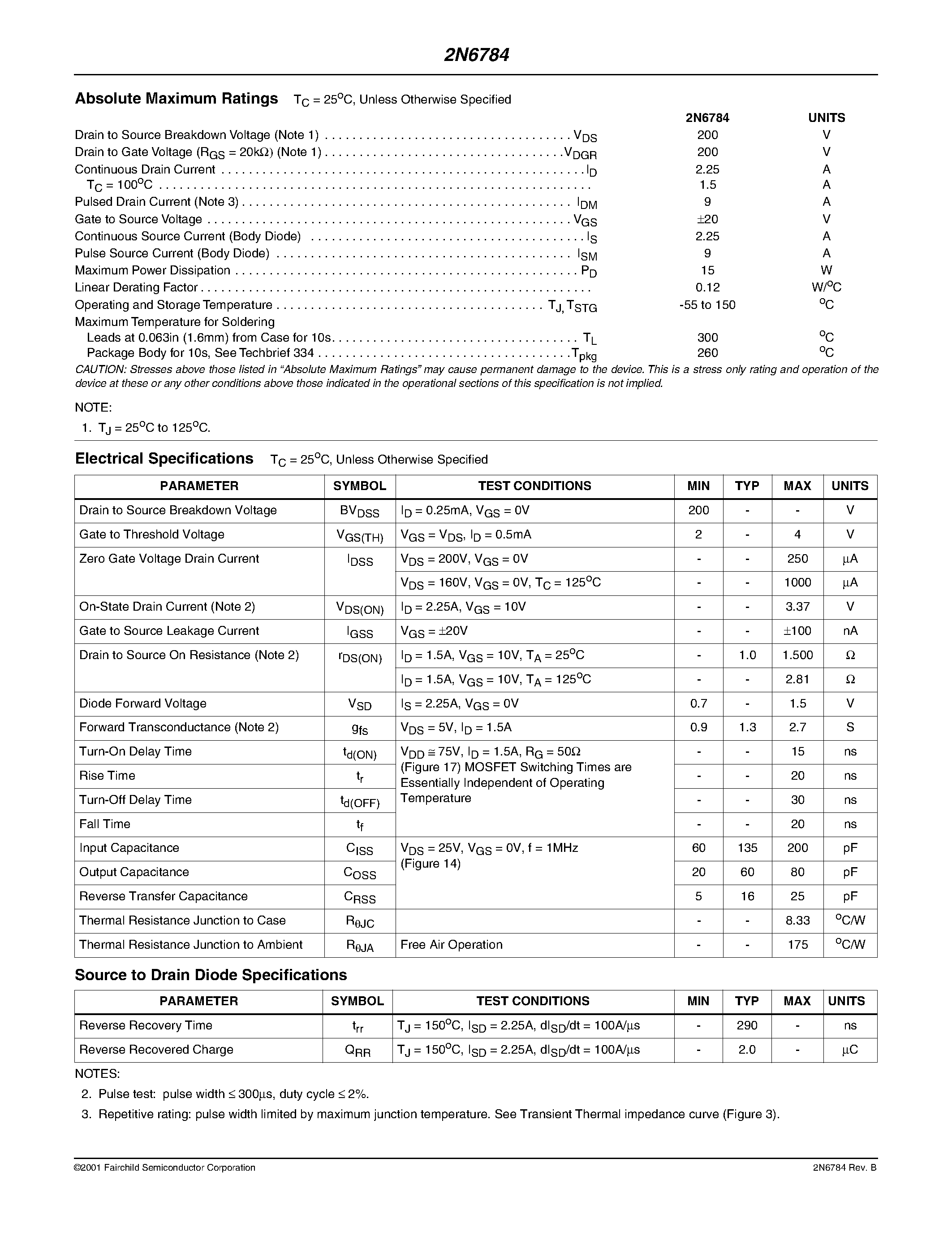 Даташит на микросхему 2N6784 страница 2 Даташит 2N6784 - N-Channel Power MOSFET страница 2
