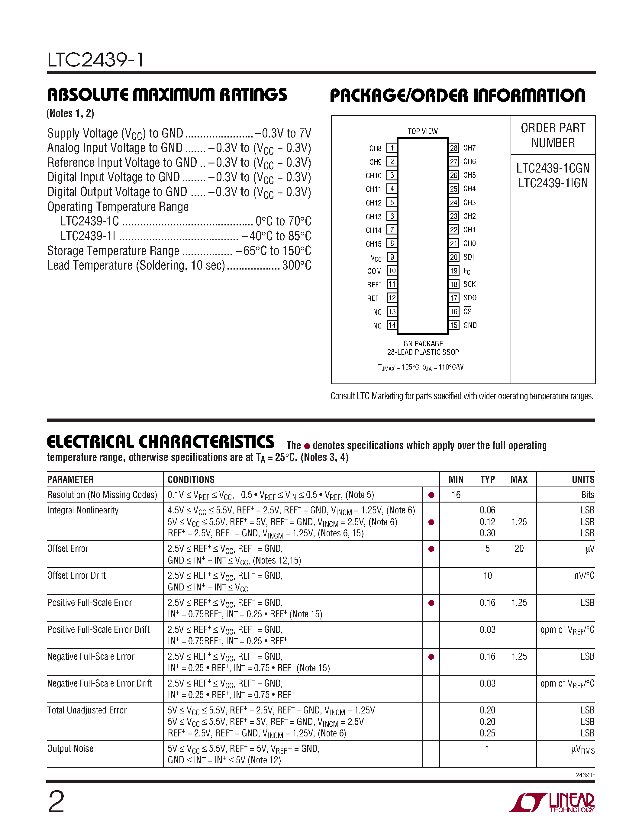 Datasheet LTC2439-1 - 8-/16-Channel 16-Bit No Latency Delta-Sigma ADC page 2